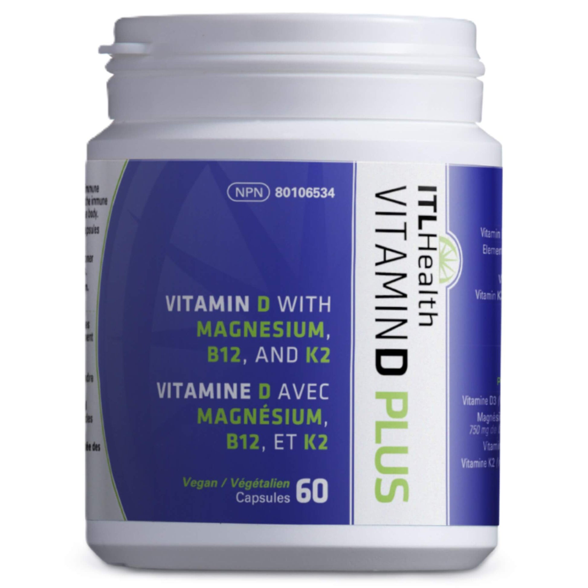 ITL Health Vitamin D Plus 60 Vegan Capsules - Promotes Healthy Immune System, Helps In Reduction Of Tiredness And Fatigue, Provides Energy