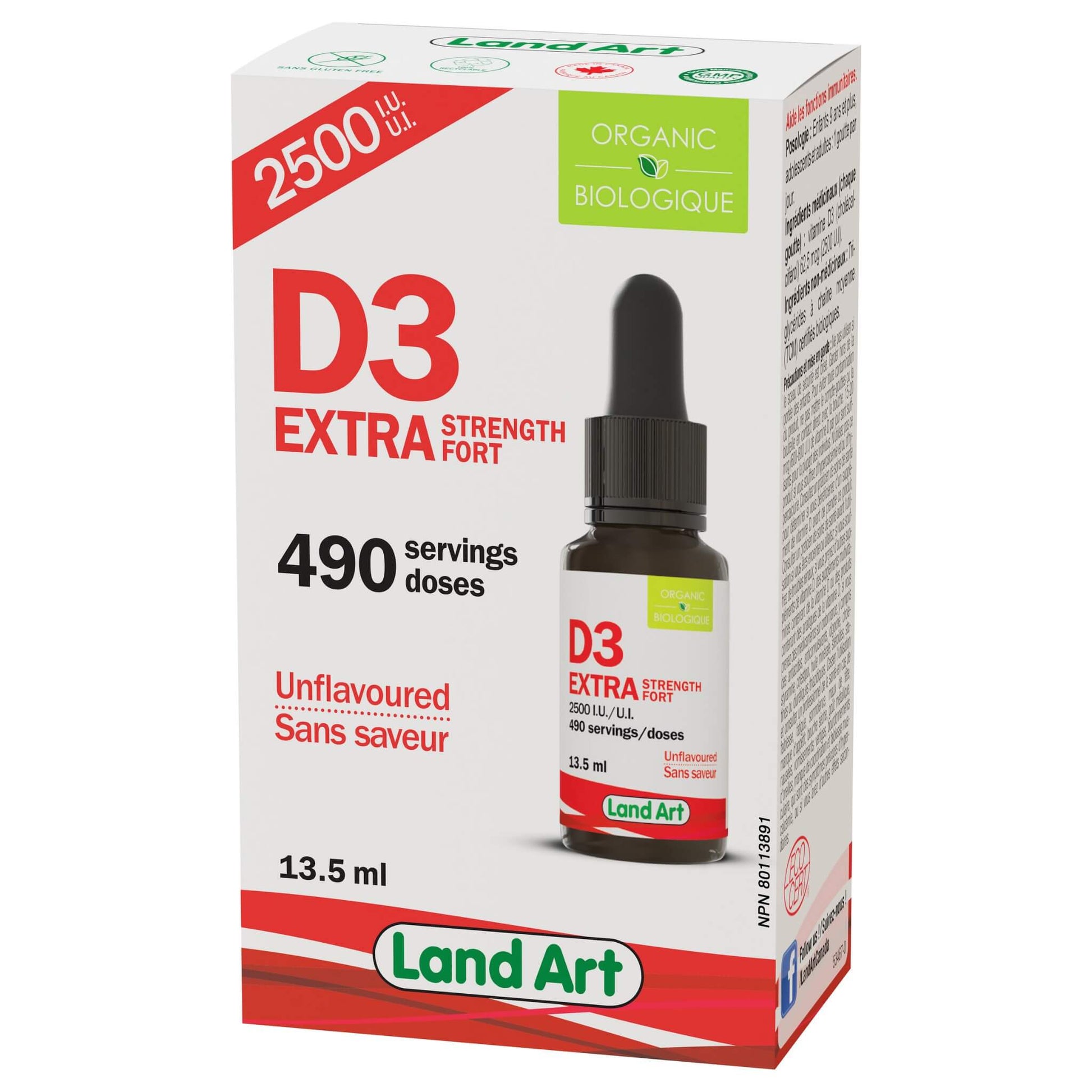 Land Art Organic Vitamin D3 2500IU 13.5ml