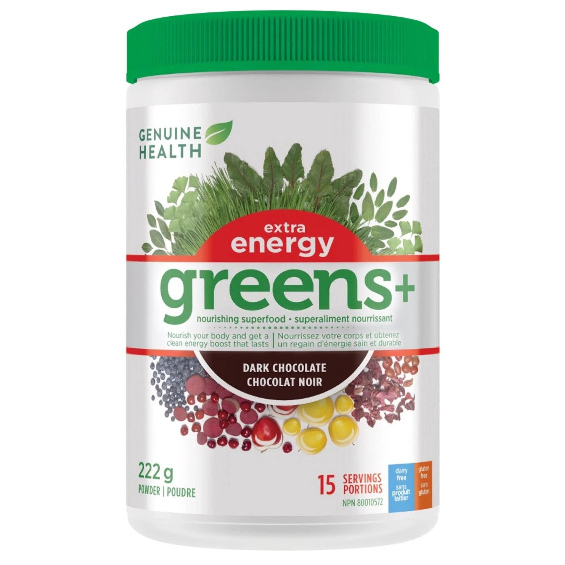 Genuine Health Greens + Extra Energy Dark Chocolate 222g - Boosts Focus & Concentration, Balances the Digestive Tract, Promotes Alertness, Energy, Stamina, and Peak Athletic Performance