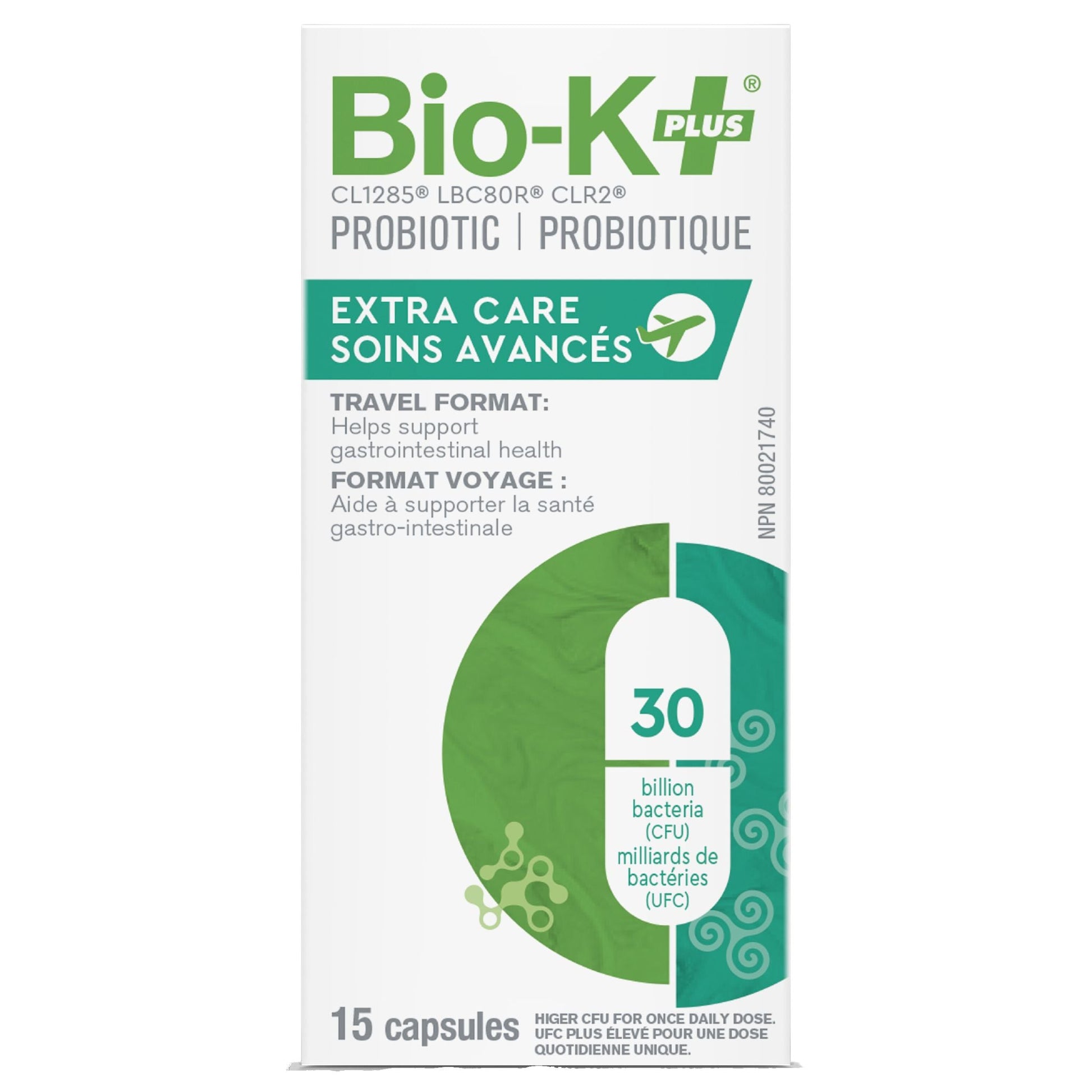 Bio-K+ Extra Care Travel Probiotic 30B 15 Capsules