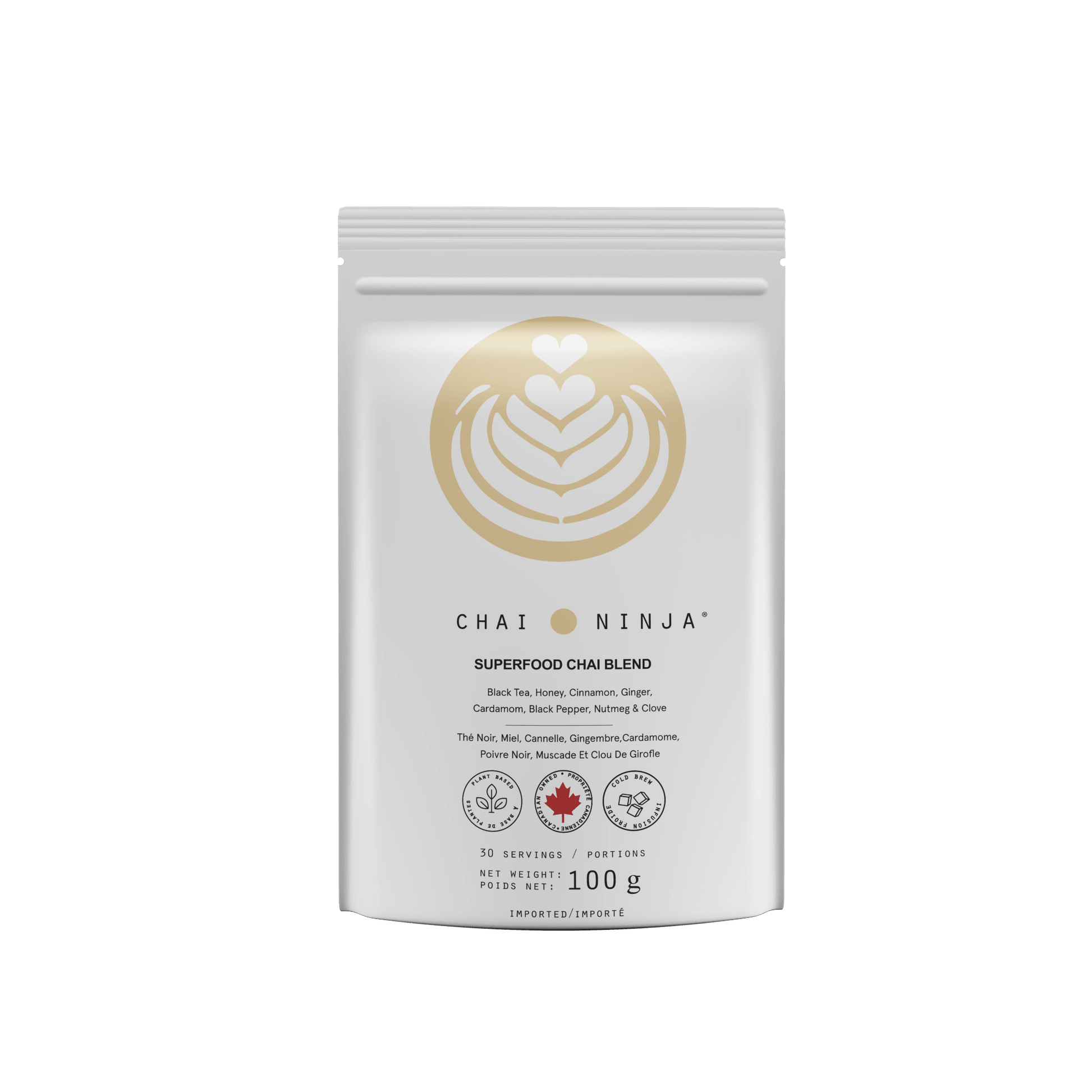 Matcha Ninja Chai Superfood Blend 100g - 100% Organic, Ceremonial Grade Matcha, Pure, With No Fillers, Sugar, or Flavorings Added, Quick Mix, Aids Digestion