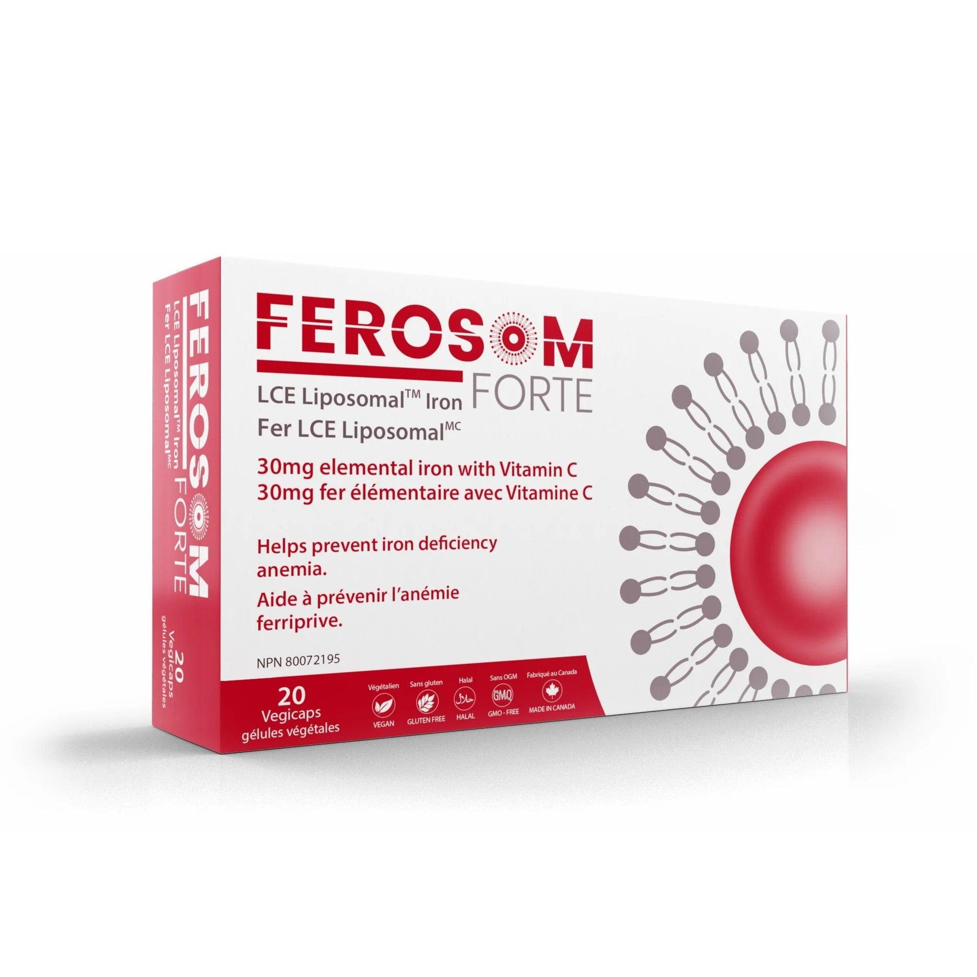 Ferosom Forte LCE Liposomal Iron Capsules 20 Vegan Caps - High Absorption, Fight Fatigue and Iron Deficiency, Safe for Usage, Improves Immune System