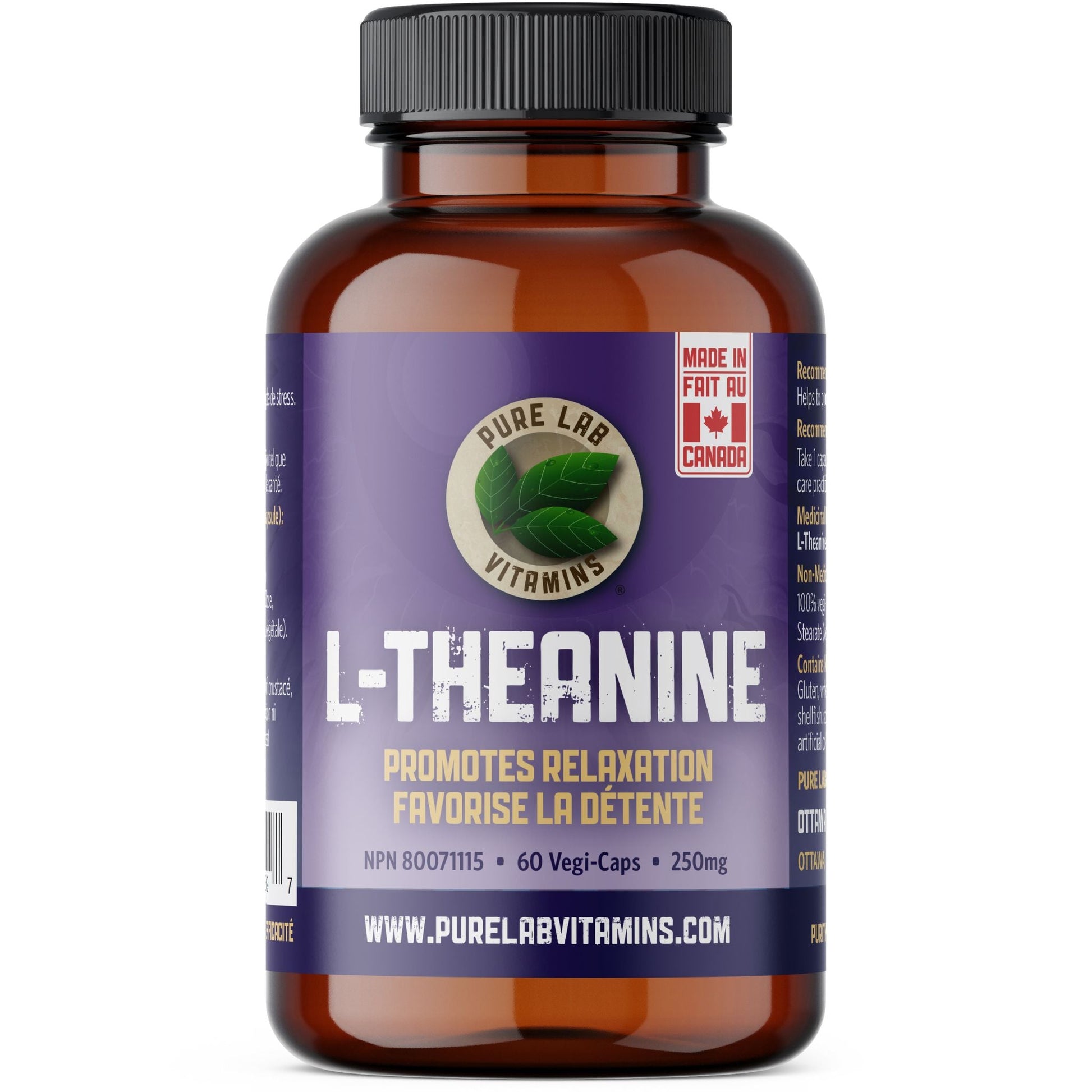 PURE LAB Vitamins L-Theanine 250mg 60 Vegan Capsules