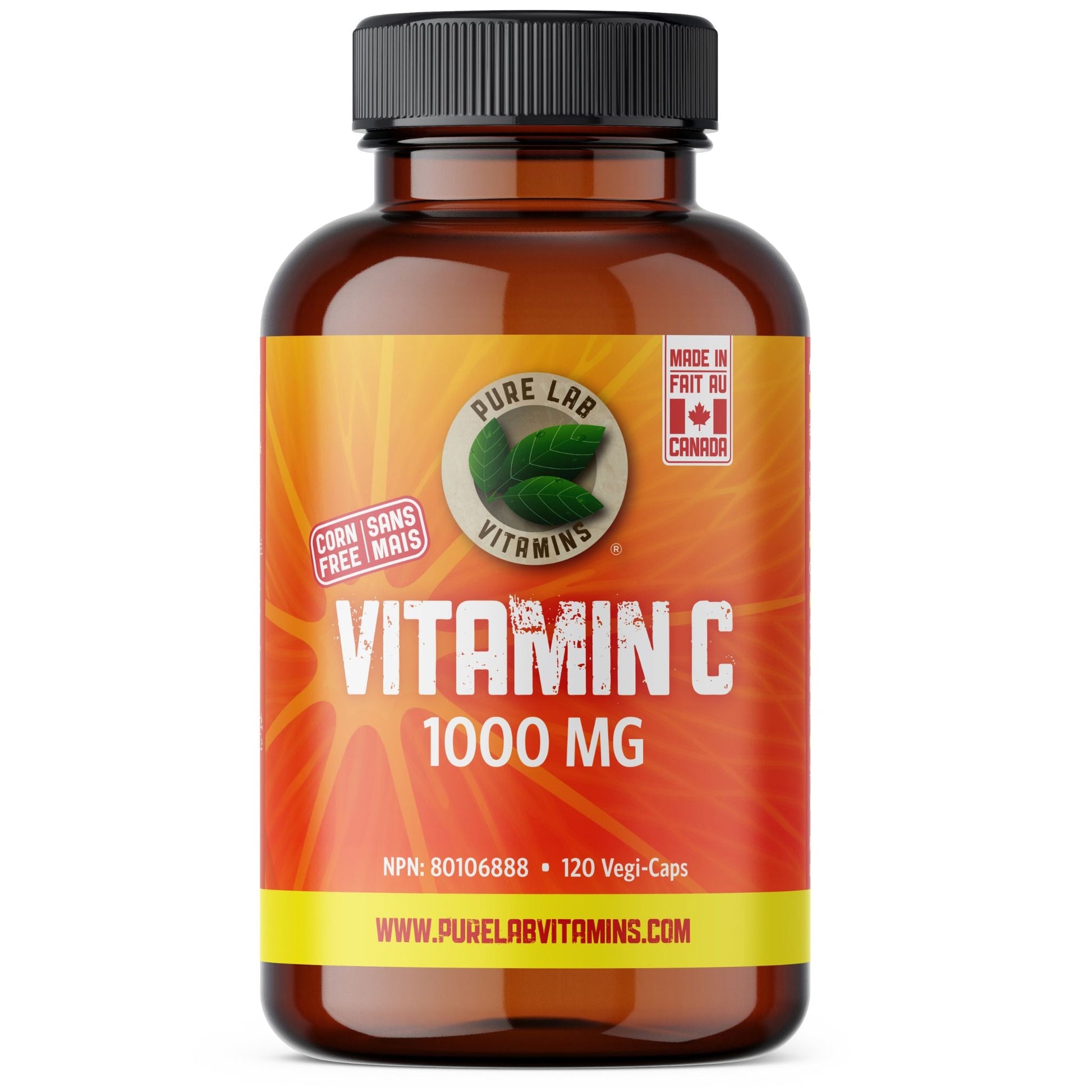 PURE LAB Vitamin C 1000mg 120 Vegan Capsules - Helps in Wound Healing Connective Tissue Formation, Supports Bone Development, A Rich Antioxidant