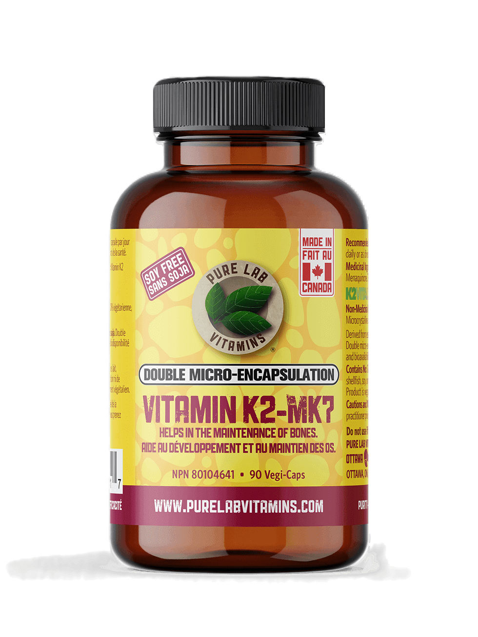 PURE LAB Vitamin K2-MK7 120mcg, 90 Vegan Caps - Superior Absorption of MK-7 in Double Micro-Encapsulated, Soy-Free Formula