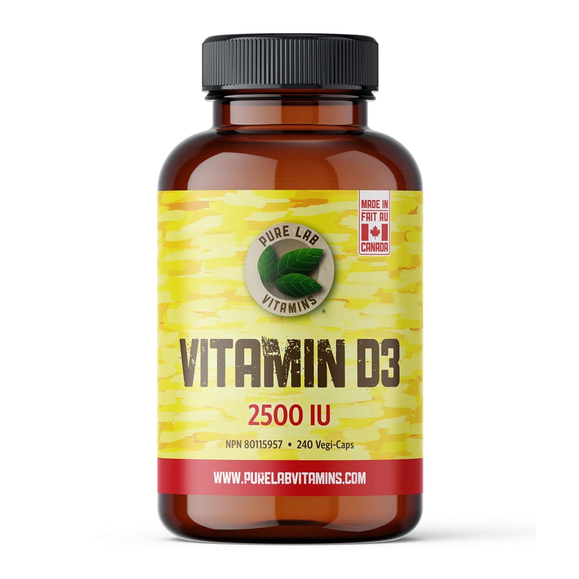 PURE LAB Vitamin D3 2500IU 240 Vegan Capsules - Support Overall Well-being, Strengthen Bones and Teeth, Boost Immune System, Enhances the Mood