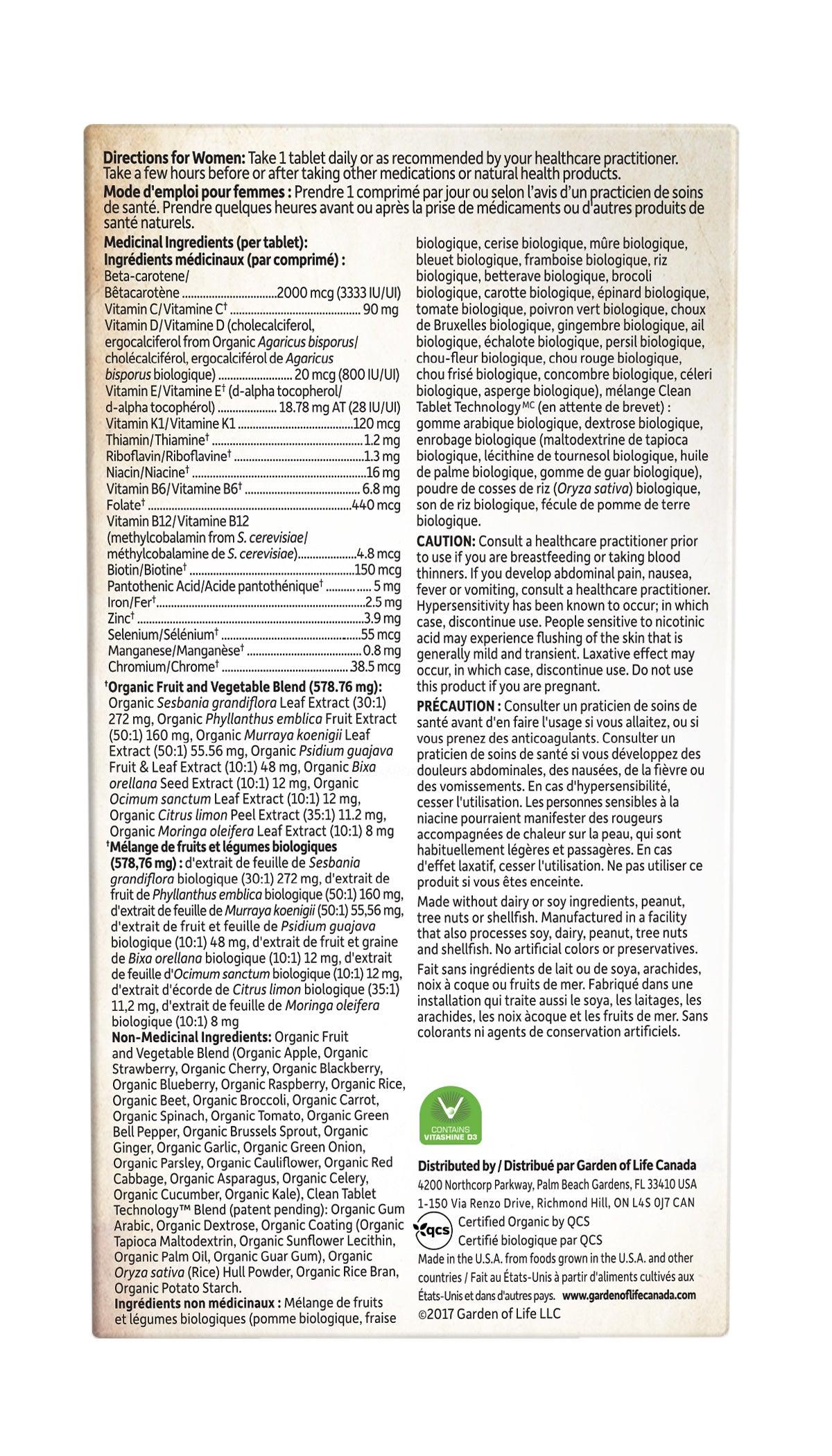 Garden Of Life Organics Women's Once Daily Multivitamin 30 Vegan Tablets - Supports Blood, Healthy Metabolism and Heart Health, Promotes Energy, Radiant Skin and Nails