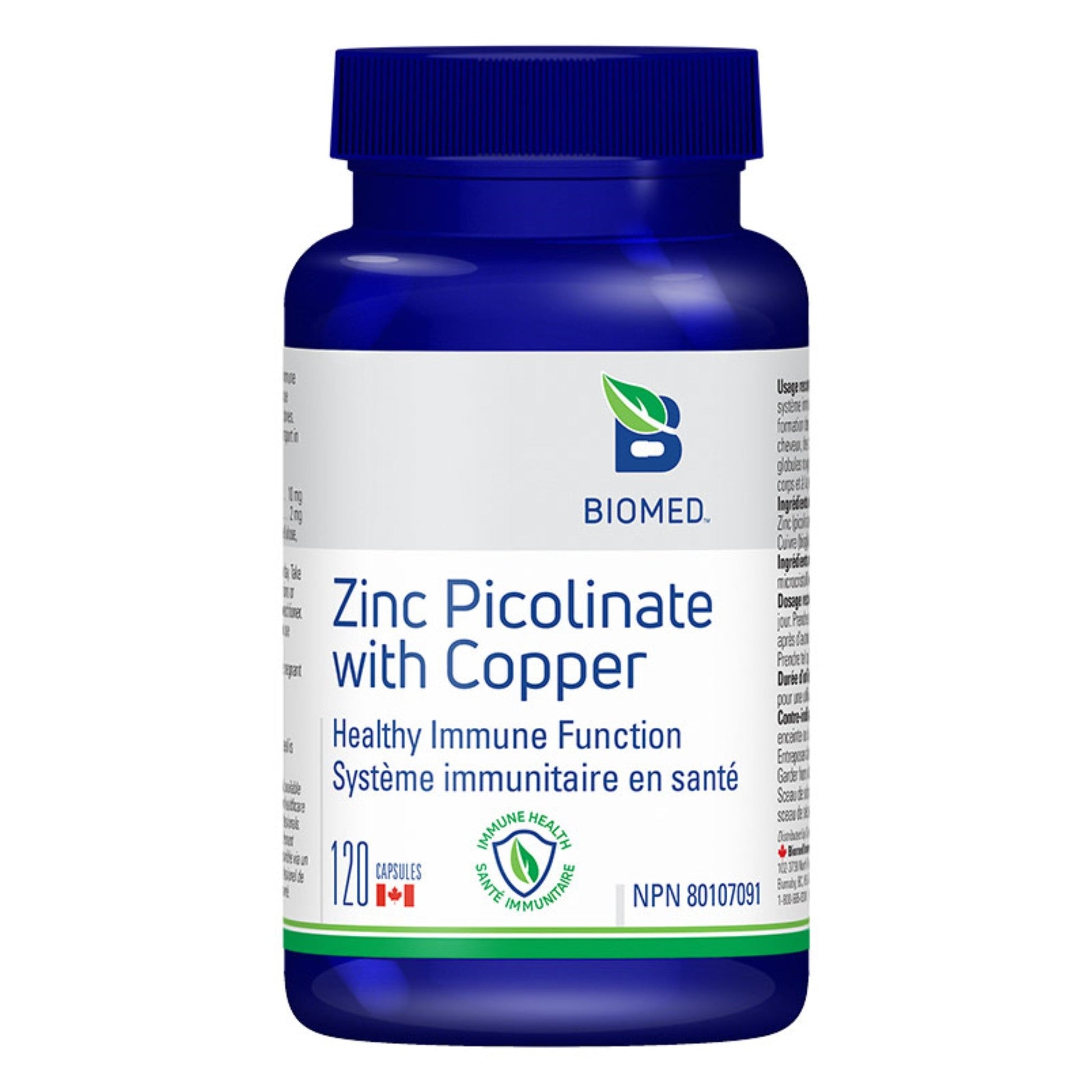 Biomed Zinc Picolinate With Copper 120 Capsules - Promotes Healthy Immune Function, Boost Energy Metabolism, Nourish Hair, Skin, Bones, and Nails