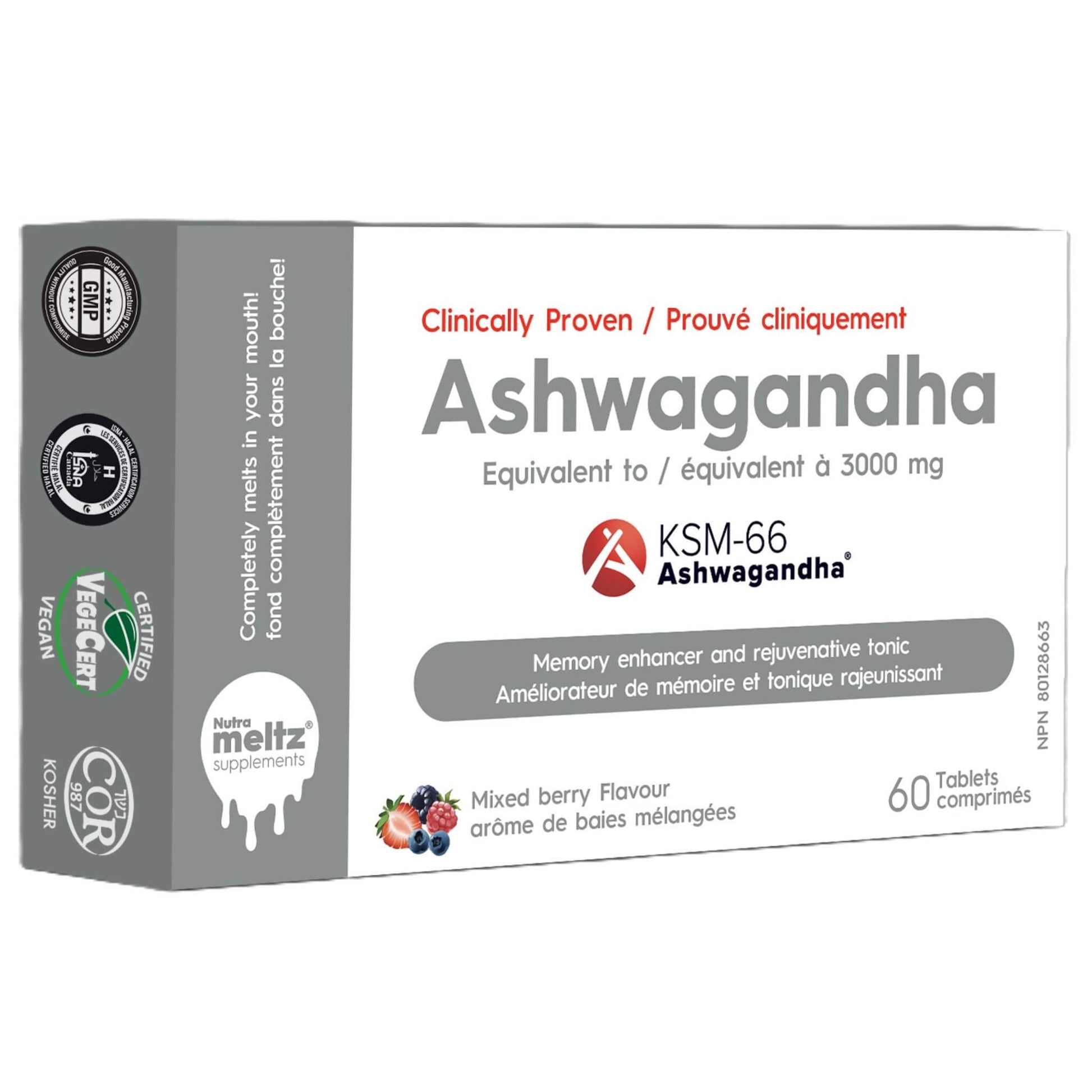 Nutrameltz Ashwagandha 250mg 60 Tablets - Helps Your Body Deal With Stress And Function Better, Also Called An Adaptogen, Antioxidant, Memory Enhancer, Contains Highest Concentration Of Withanolides
