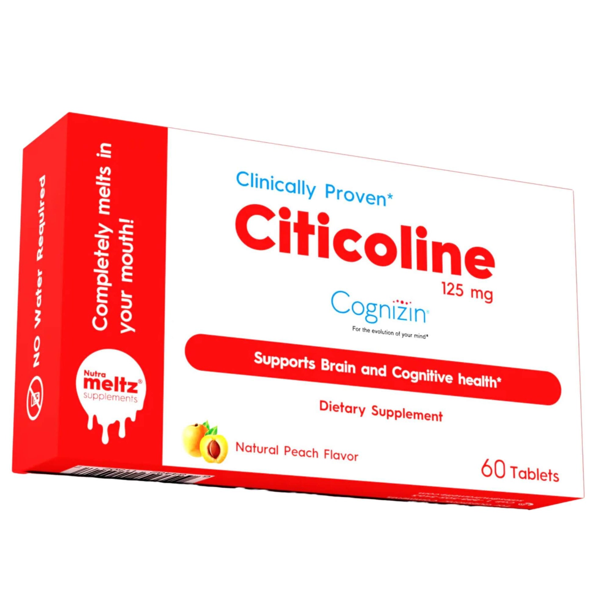 Nutrameltz Cognizin Citicoline 125mg 60 Tablets - Supports Cognitive Function And Brain Cell Integrity, Improves Attention, Derived From Natural Sources, Quick Dissolving Tablets