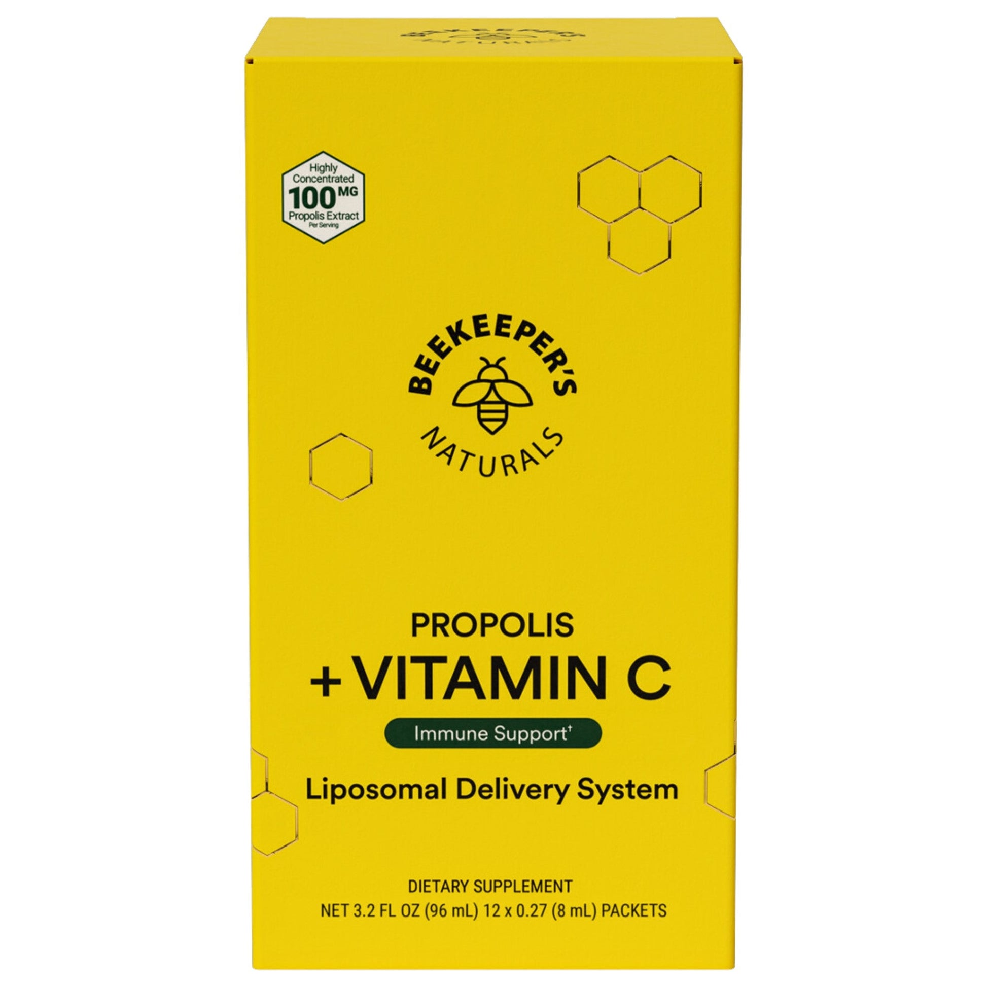 Beekeeper's Liposomal Propolis Vitamin C 96ml 12 Packets - Support Immune Systems, Promote Muscle Recovery, Aid Glowing and Healthy Skin, Increase Bioavailability for Max Absorption