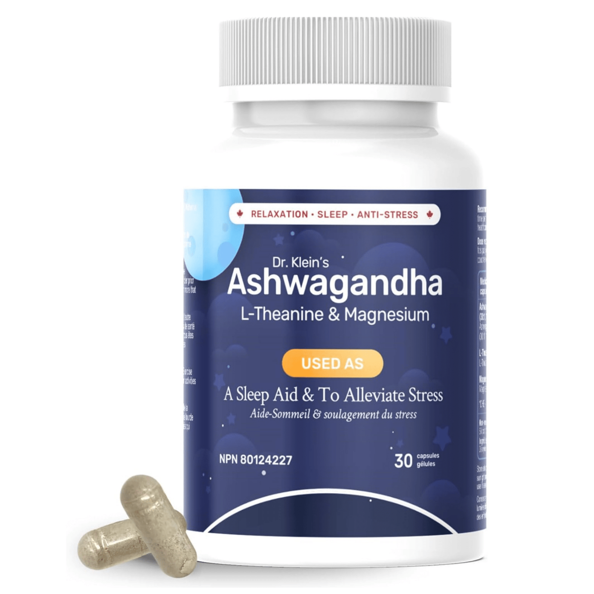 Dr. Klein's Ashwagandha PM 30 Capsules - Reduce Stress and Anxiety, Promote Relaxation, Improve Sleep, Support Overall Vitality