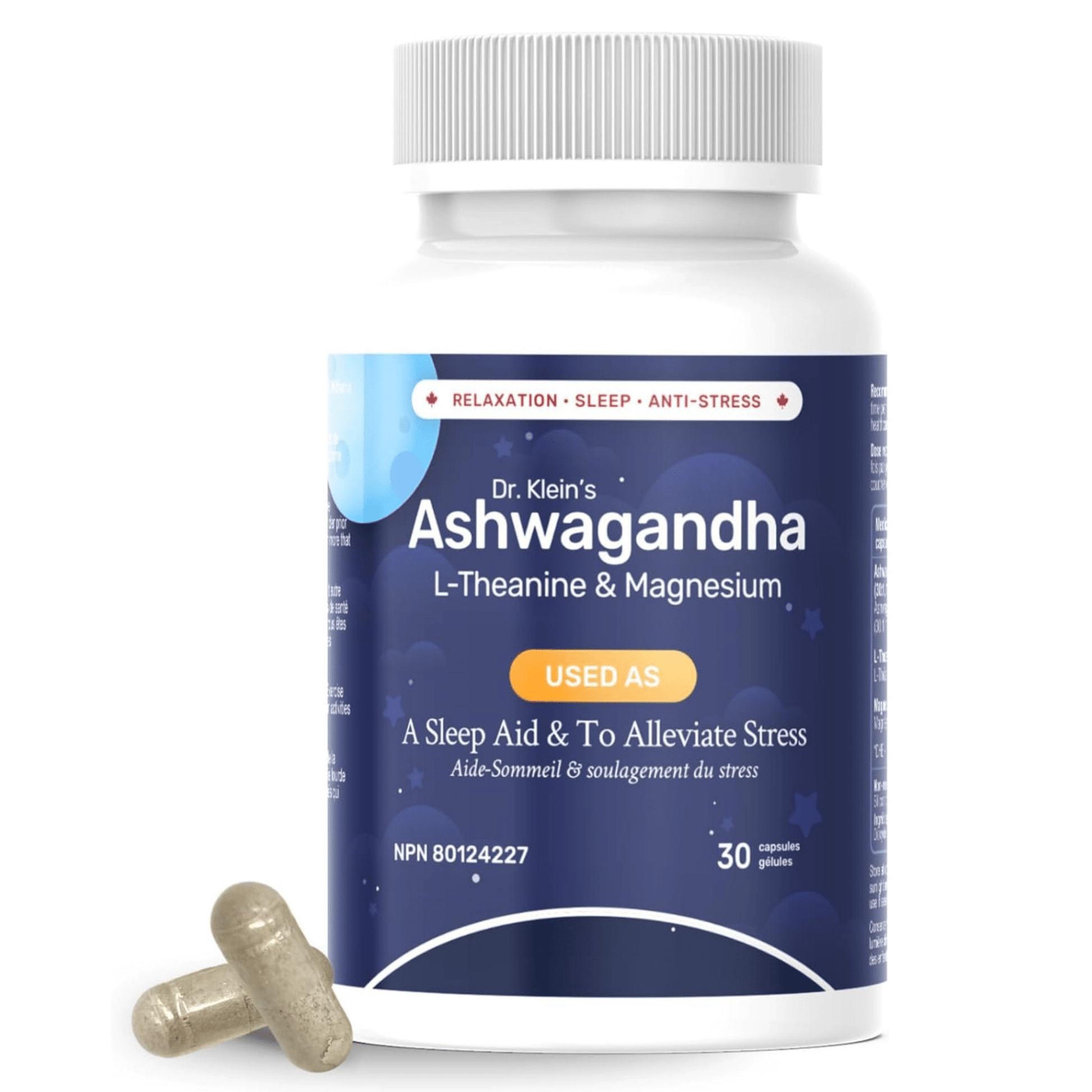 Dr. Klein's Ashwagandha PM 60 Capsules - Combat Stress, Supports Restful Sleep and Overall Vitality, Promotes Relaxation