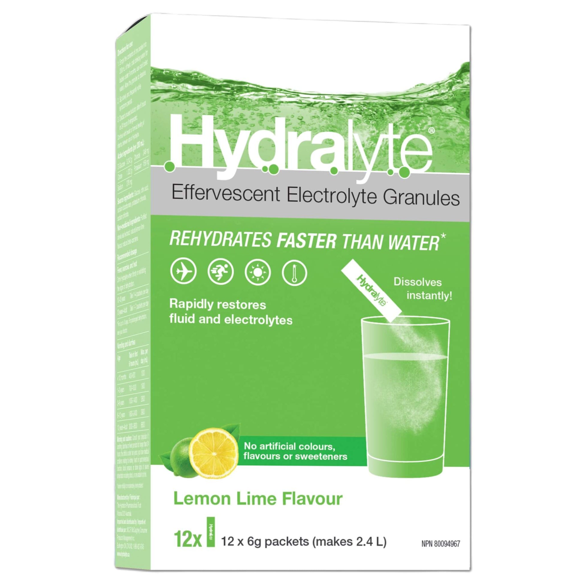 Hydralyte Electrolyte Granules Lemon Lime 12 Packets - Rehydrates Faster Than Water, Dissolves Instantly, Rapidly Restores Fluid And Electrolytes, Contains Clean Ingredients