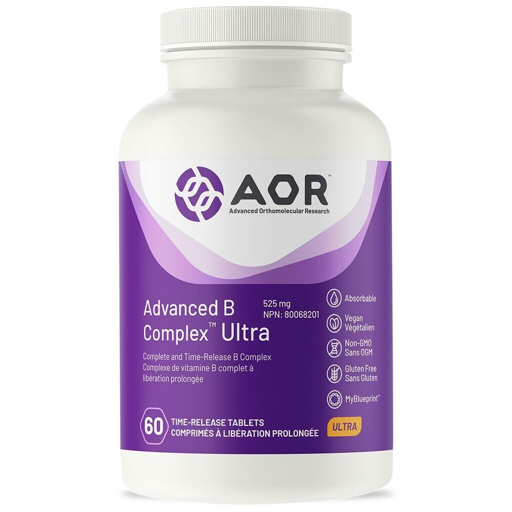 AOR Advanced B Complex Ultra 60 Tablets - Time - release Folic Acid, Supports Energy and Good Health, Focus and Mental Clarity, Liver Support, Reduce Oxidative Damage and Inflammation - Nature's Source Inc