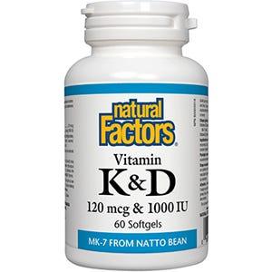 Natural Factors Vitamin K & D 120mcg & 1000IU 60sg - Nature's Source Inc