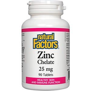 Natural Factors Zinc Chelate 25mg 90 Tablets - Healthy Skin & Immune Function, Promote Energy Production, Support Bone Metabolism, Helps Hormones and Healthy Reproductive System - Nature's Source Inc