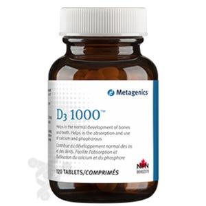 Metagenics D3 1000, 120 Tablets - Vitamin D Supplement, Bone Density, Tooth Integrity, Immune Support and Cardiovascular Health - Nature's Source Inc