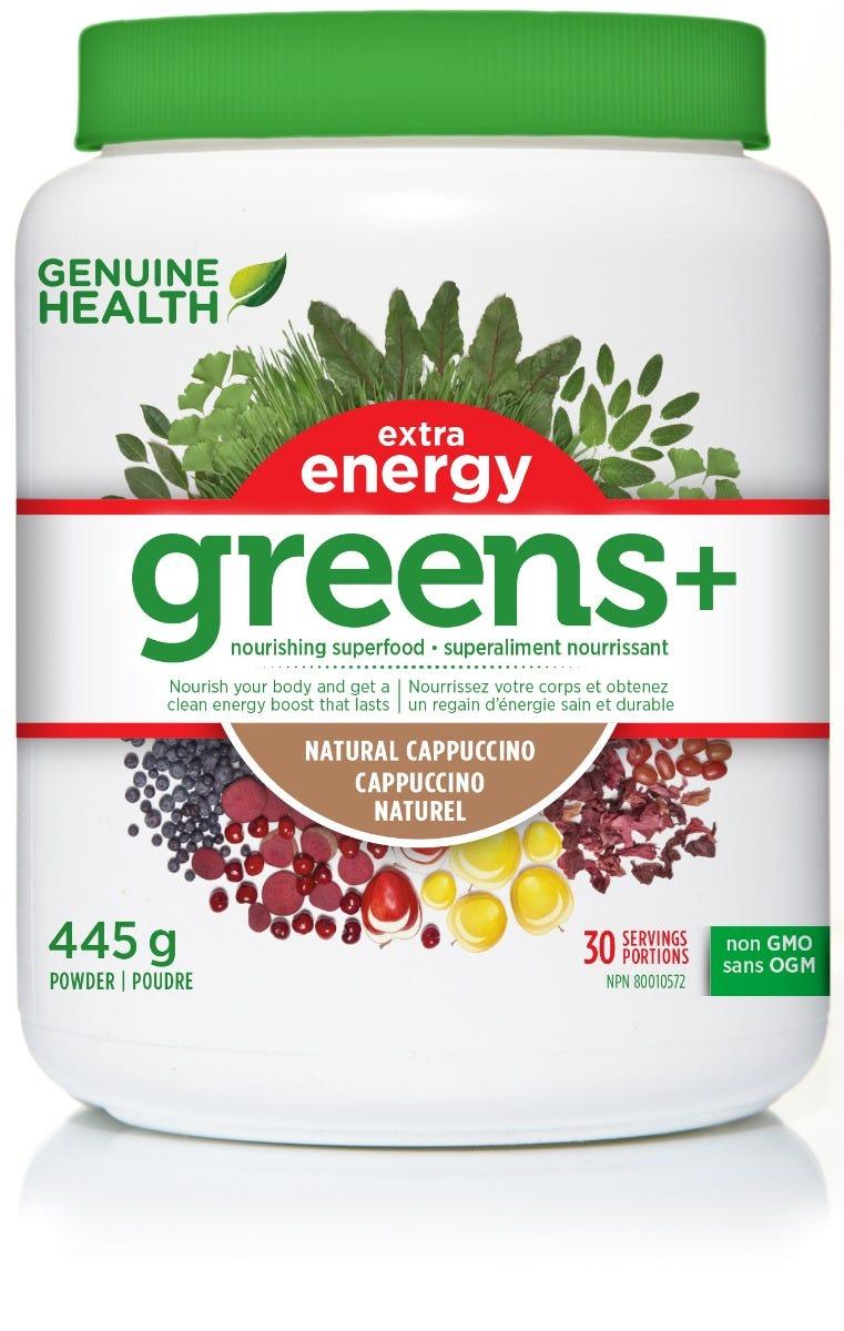 Genuine Health Greens + Extra Energy Dark Chocolate 222g - Boosts Focus & Concentration, Balances the Digestive Tract, Promotes Alertness, Energy, Stamina, and Peak Athletic Performance - Nature's Source Inc