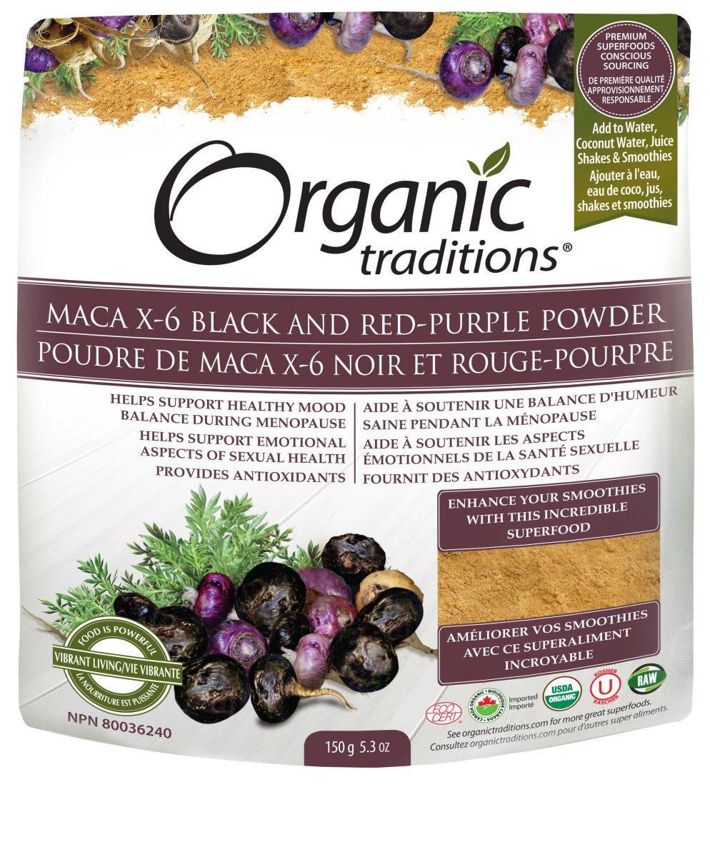 Organic Traditions Maca X - 6 Black and Red - Purple Powder 150g - Nature's Source Inc