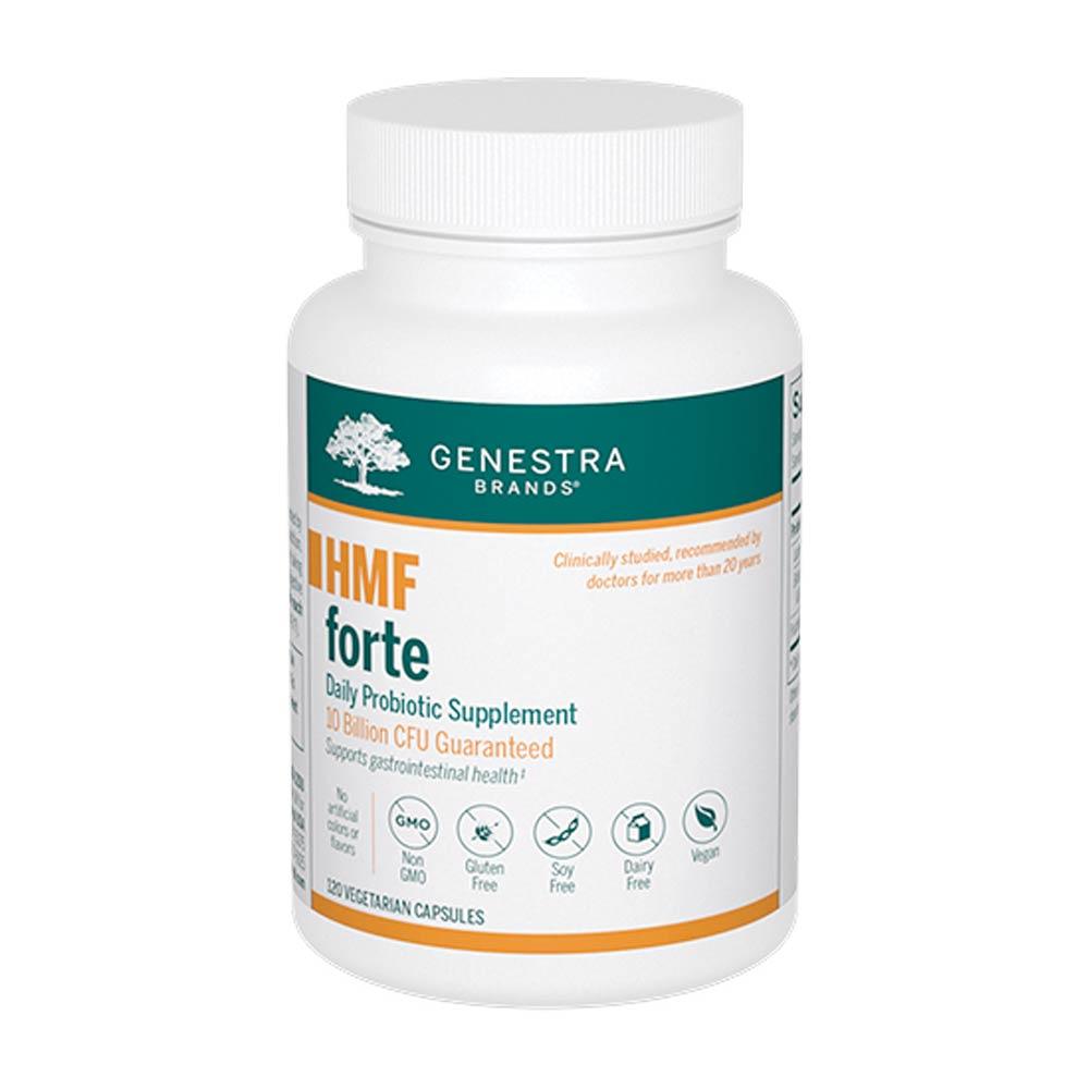 Genestra Brands HMF Forte, 120 Vegan Capsules - Daily Probiotic Supplement, 20 Billion CFU, Supports Gastrointestinal Gut Health and Beneficial Bacteria Growth, Increasing Mucin Release - Nature's Source Inc