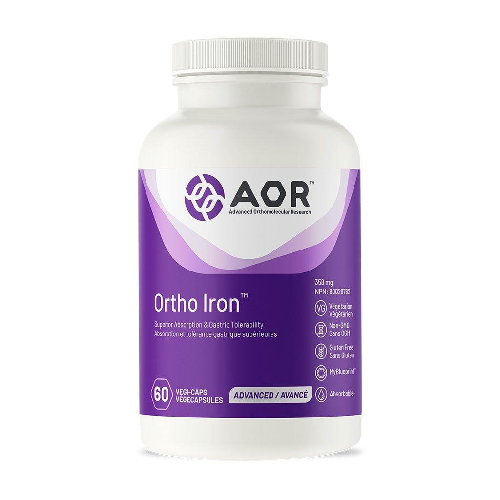 Aor Ortho Iron 60 Vegan Capsules - Contains a Highly Absorbable Source of Iron & Gastric Tolerability, Non - constipating, Easy - to - digest Formula, Help Red Blood Cell Formation - Nature's Source Inc