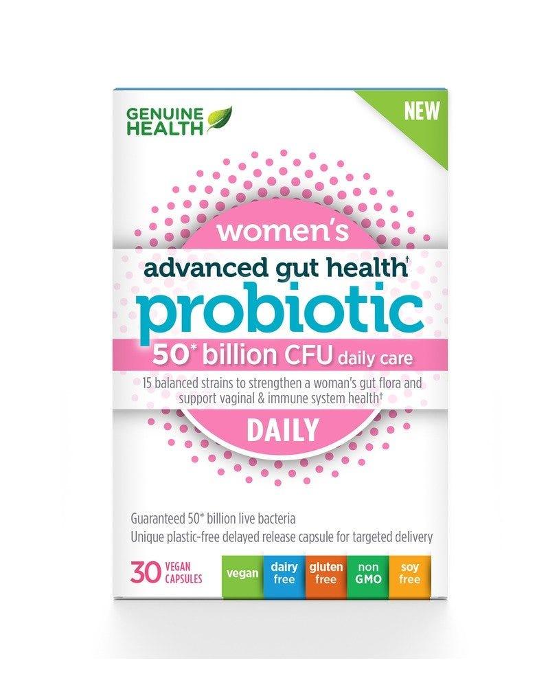 Genuine Health Advanced Gut Health Probiotic Women's Daily 50 Billion CFU 30 VCaps - Maintains Natural Balance Of Healthy Gut Bacteria to Support Women's Stress, Gut, Skin, Vaginal, And Immune Health, Nourishing, And Extra - Strength Formula - Nature's Source Inc