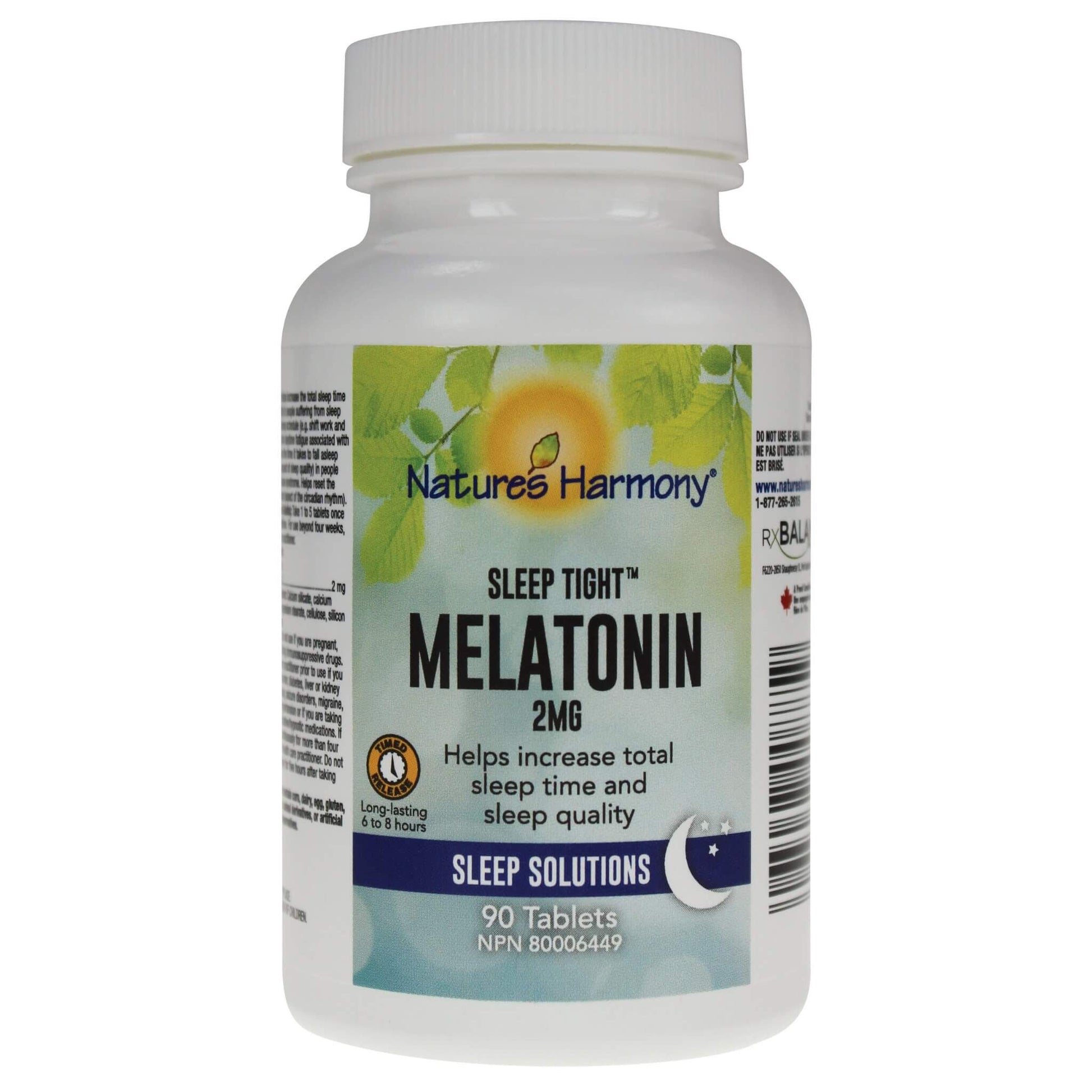 Nature's Harmony Time Release Melatonin 2mg 90 Tablets - Helps Increase Total Sleep Time And Quality, Relieve Jet Leg, Insomnia And Shift Work Changes, Suitable For Individuals Who Have Difficulty Sleeping