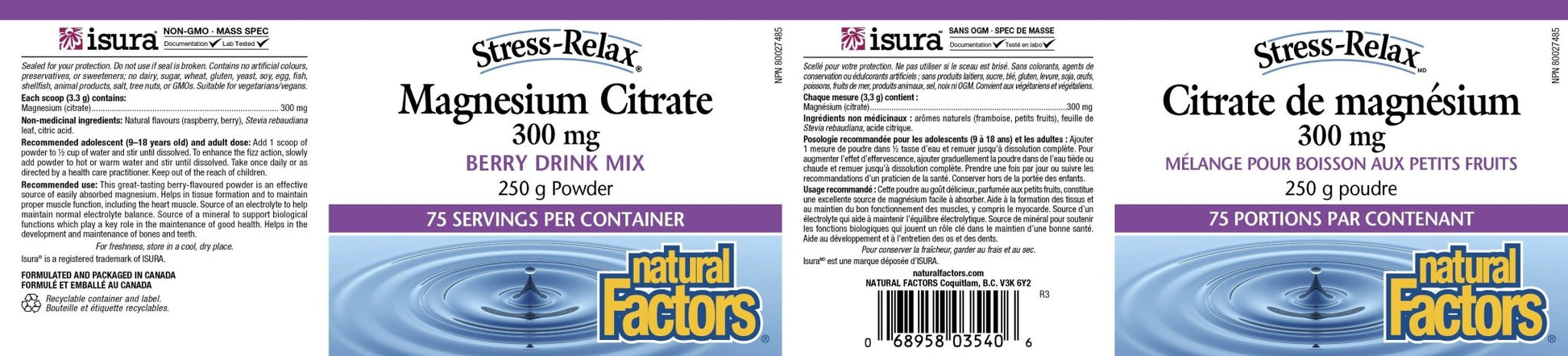 Natural Factors Magnesium Citrate 300mg Berry 250g