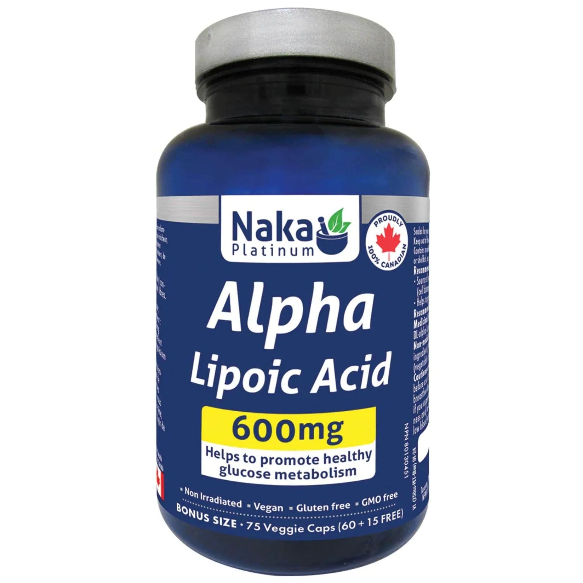 Naka Platinum Alpha Lipoic Acid 600mg 75 Vegan Capsules - Support Weight Loss, A Powerful Antioxidant, Promotes Healthy Glucose Metabolism, Protect Nerve Cells