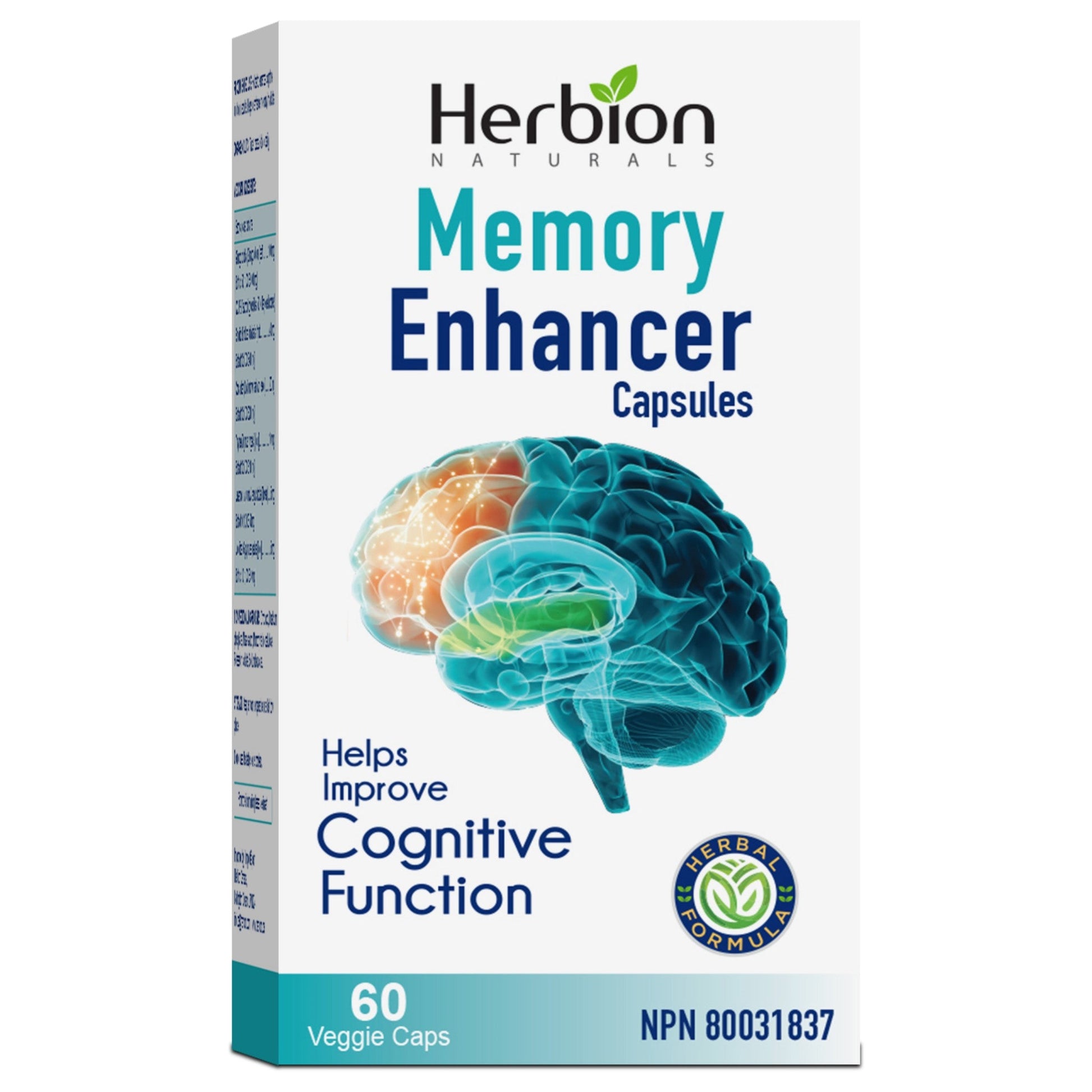 Herbion Memory Enhancer 60 Vegan Capsules - Helps Improve Cognitive Function, Enhance Memory, Easy-To-Swallow Capsules, Made With 6 Wholesome Herbs Extracts