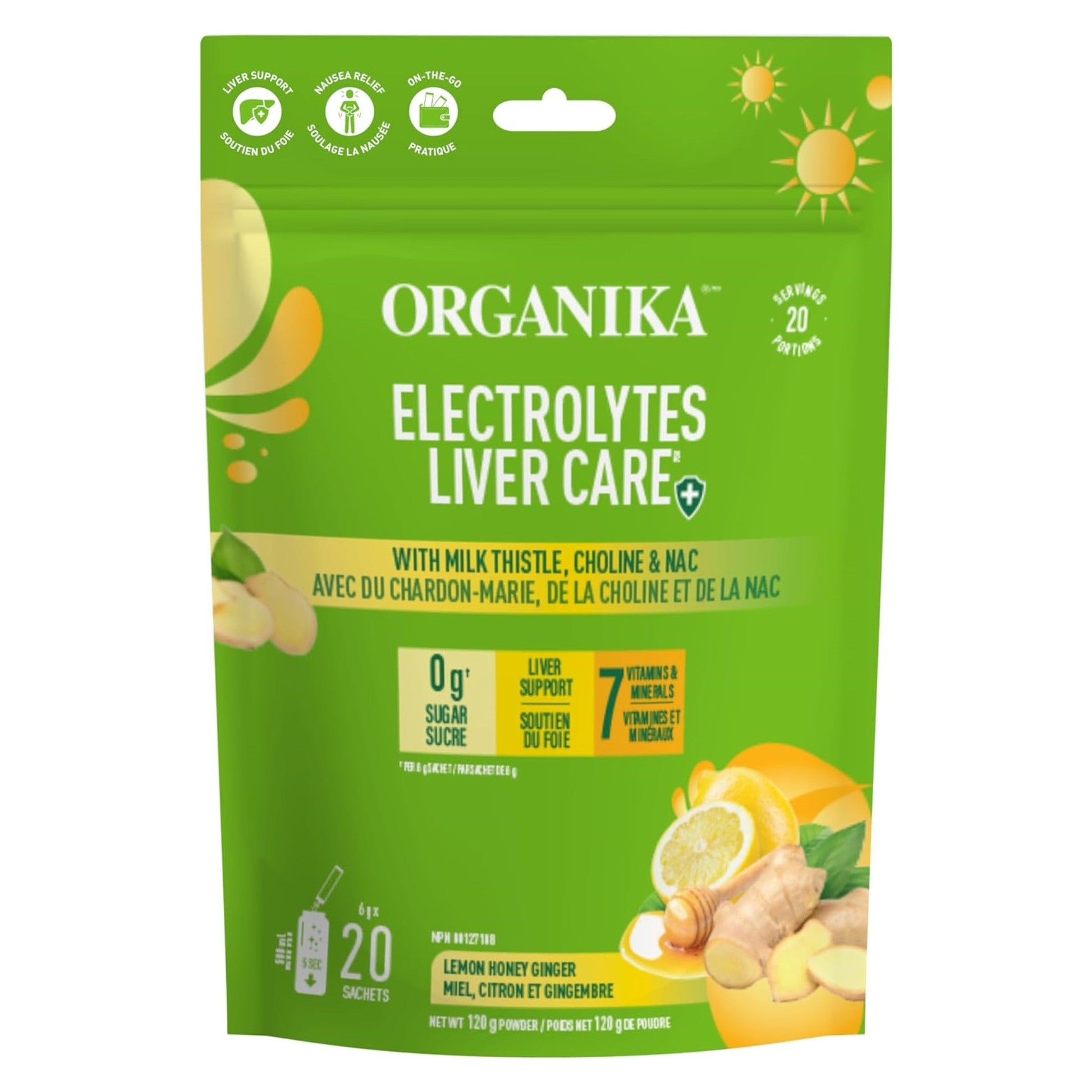 Organika Electrolytes Liver Care Lemon Honey Ginger 20 Sachets - Support Liver Function, Promotes Immune Support, Helps Maintain Electrolyte Balance