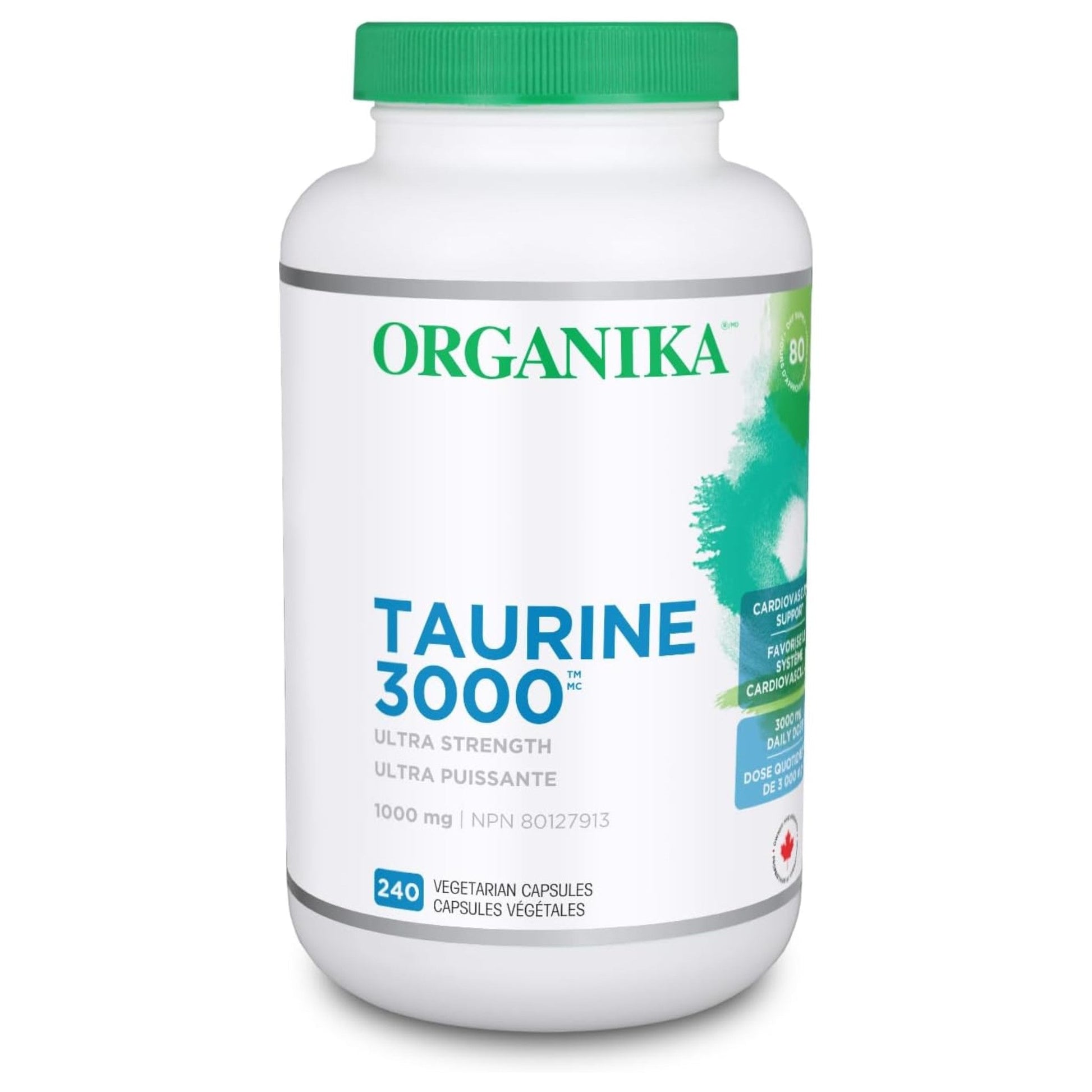 Organika Taurine 3000, 240 Vegan Capsules - Helps Boost Energy, Supports Cardiovascular Health, Promotes Cognitive Function and Mental Alertness