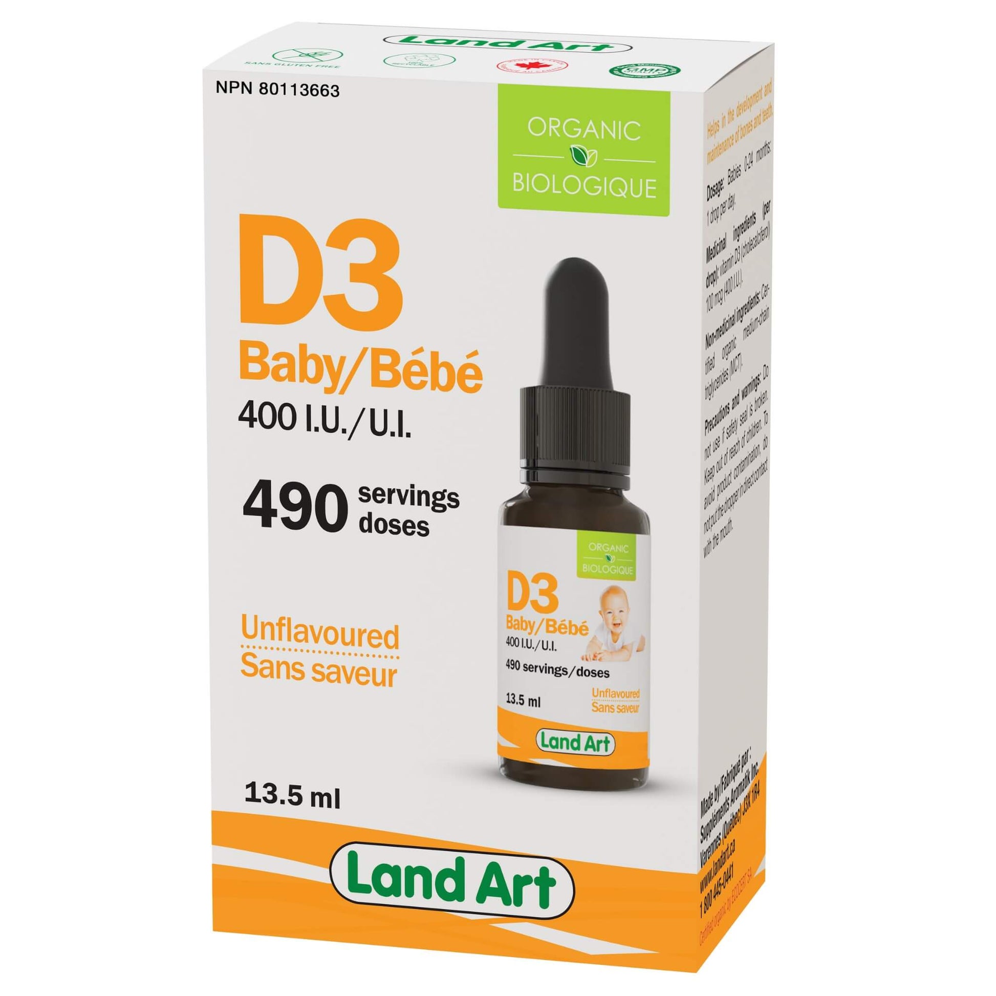 Land Art Organic Vitamin D3 400IU For Baby 13.5ml