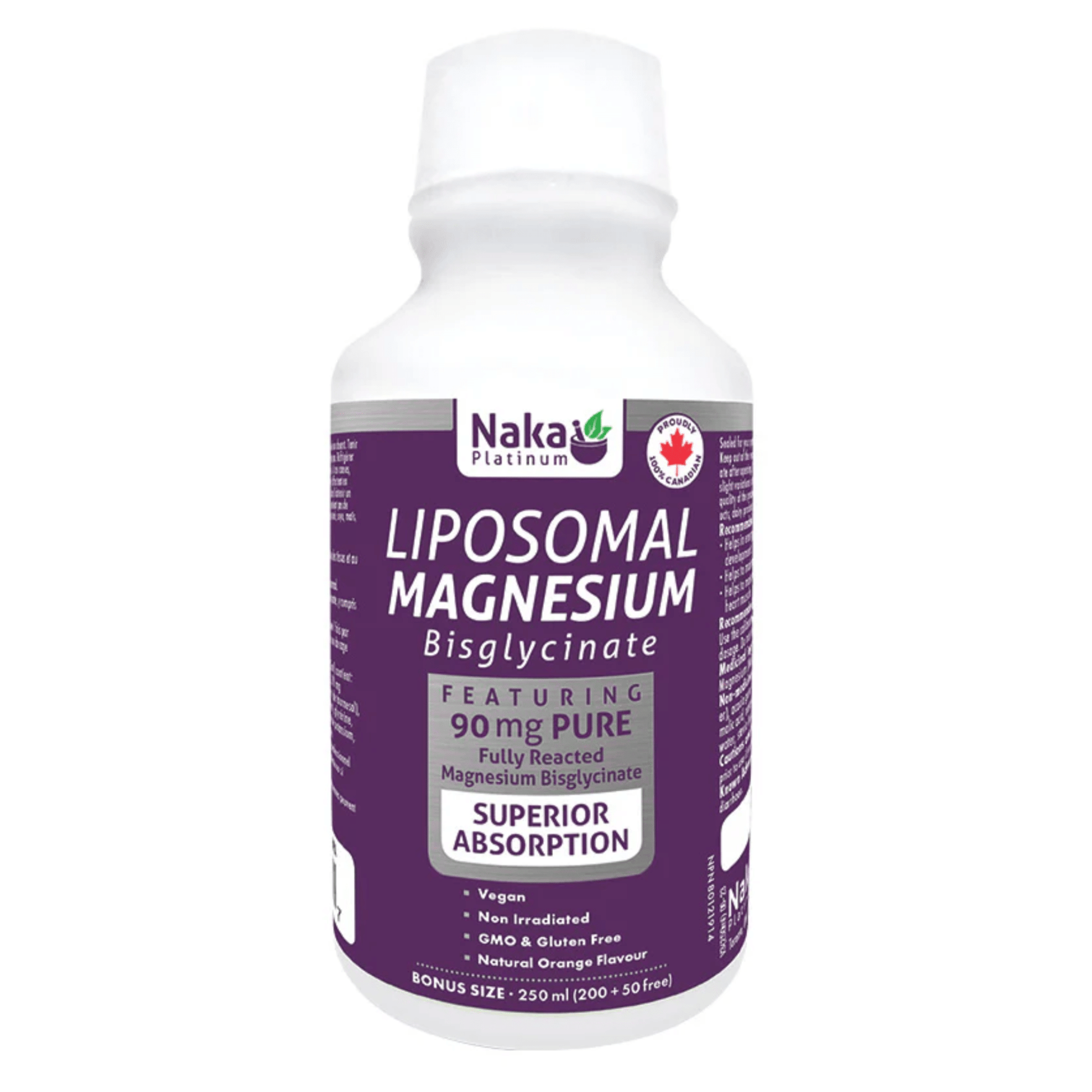 Naka Platinum Liposomal Magnesium Bisglycinate Orange 250ml - Superior Absorbing, Healthy Bones and Teeth, Proper Muscle Function and Overall Good Health, Assist in Lowering Blood Pressure