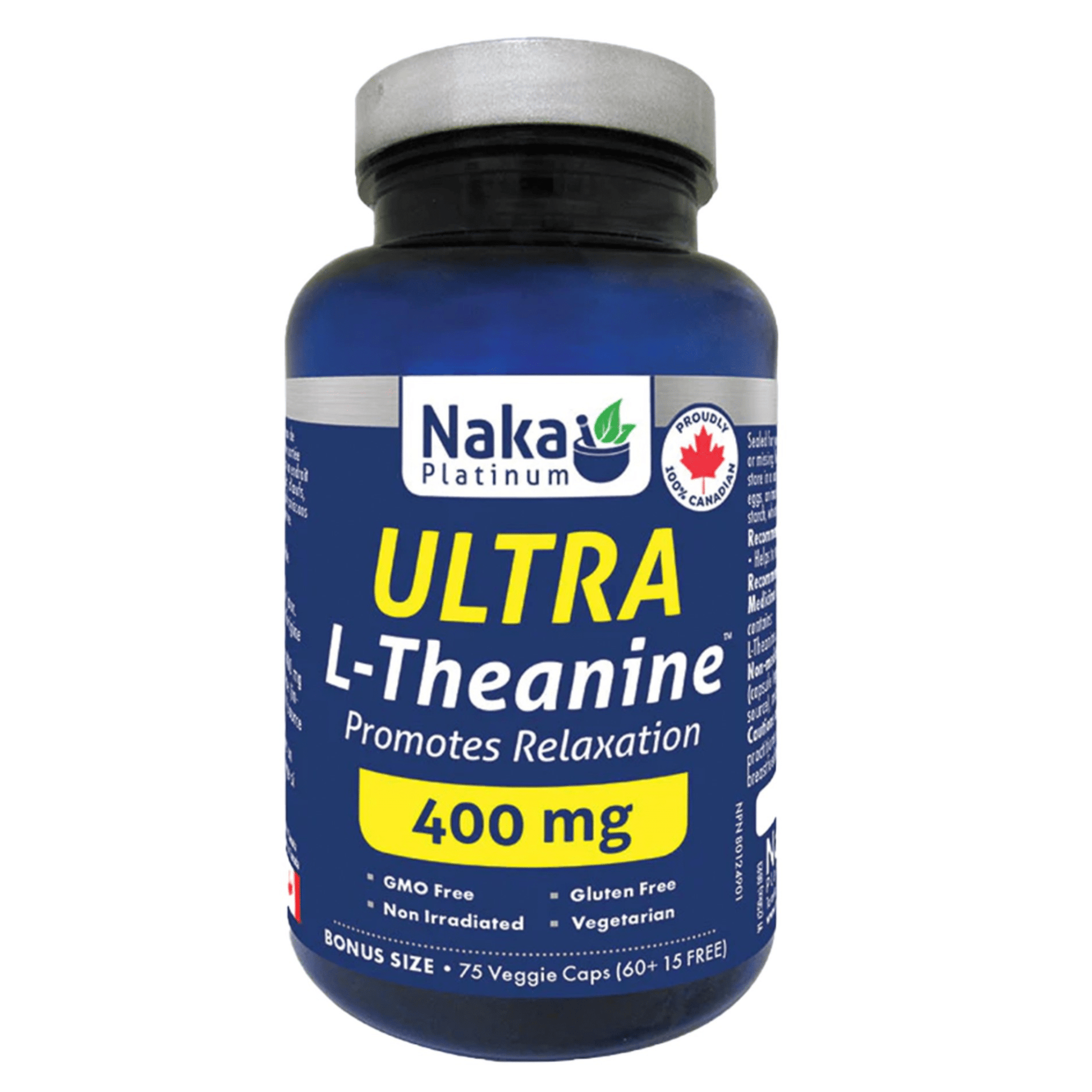 Naka Platinum Ultra L-Theanine 400mg 75 Vegan Capsules - Provide Relief From Anxiety & Stress, Increase Focus, Support Blood Pressure and Immune System