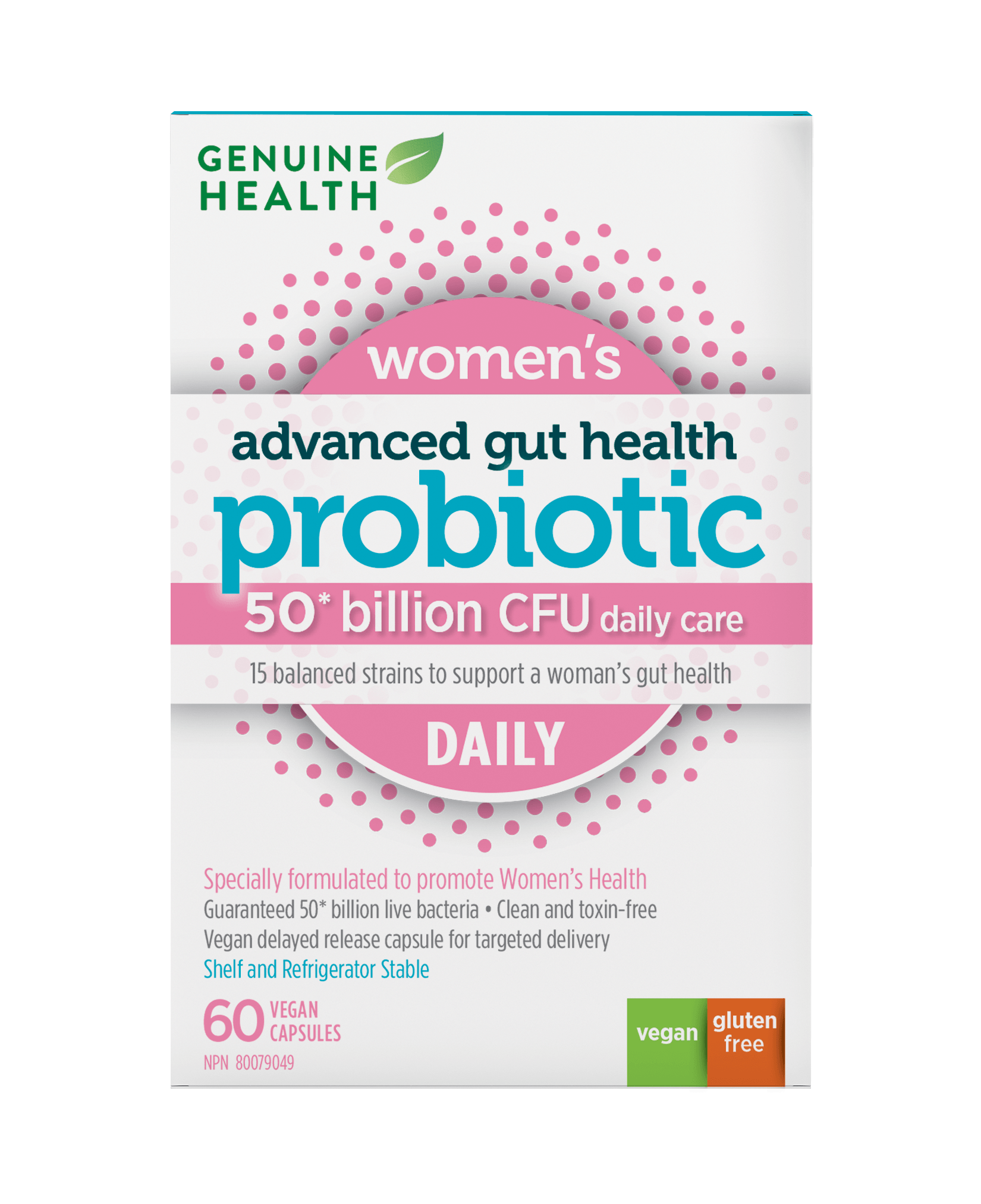 Genuine Health Advanced Gut Health Probiotic Women's Daily 50 Billion CFU 60 Capsules - Support Women's Stress, Gut, Skin, Vaginal And Immune System Health