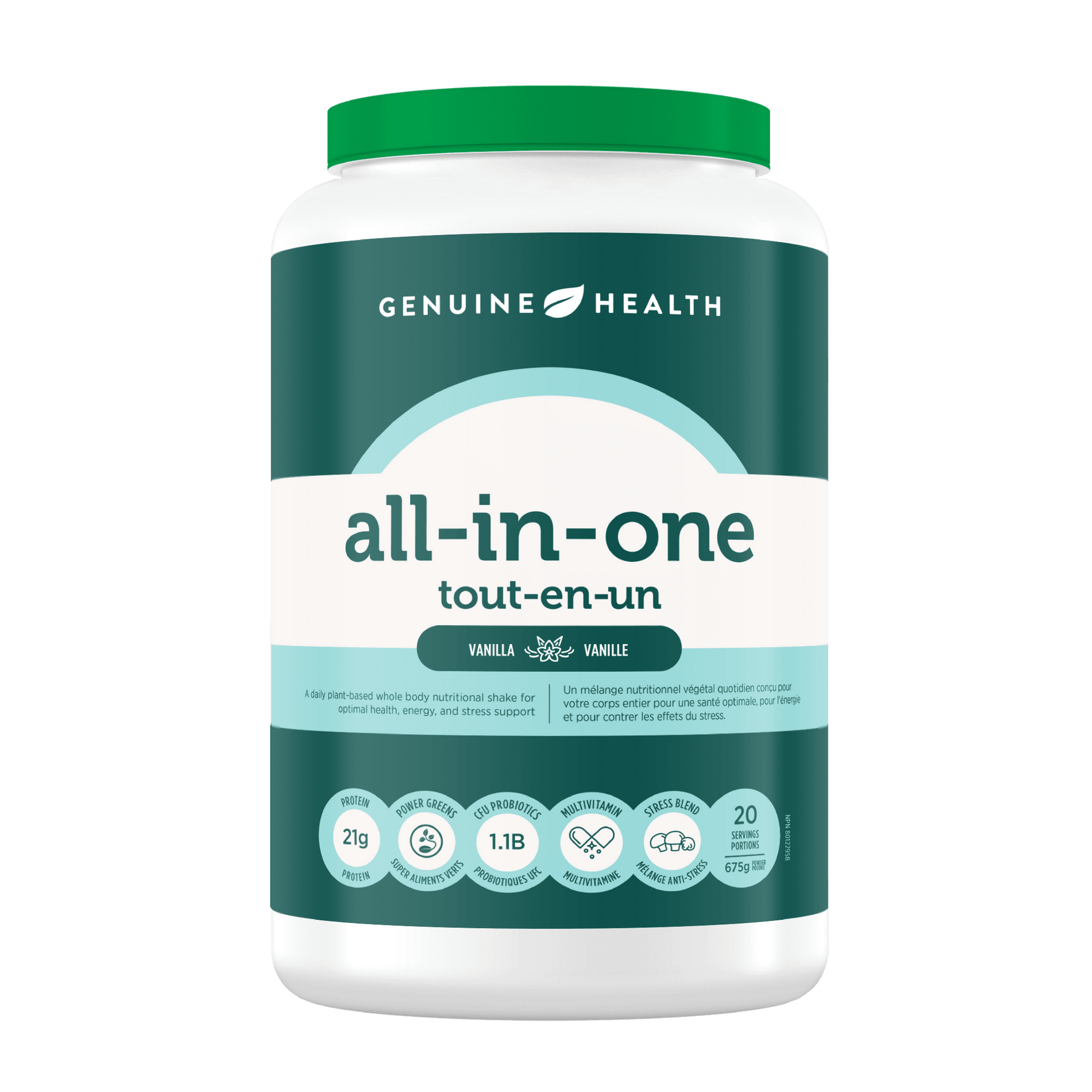 Genuine Health All-In-One Vanilla 675g - Plant-Based Whole Body Nutritional Shake, Fights Stress And Boosts Immunity, Gentle On Sensitive Stomachs, Helps Reduce Cortisol