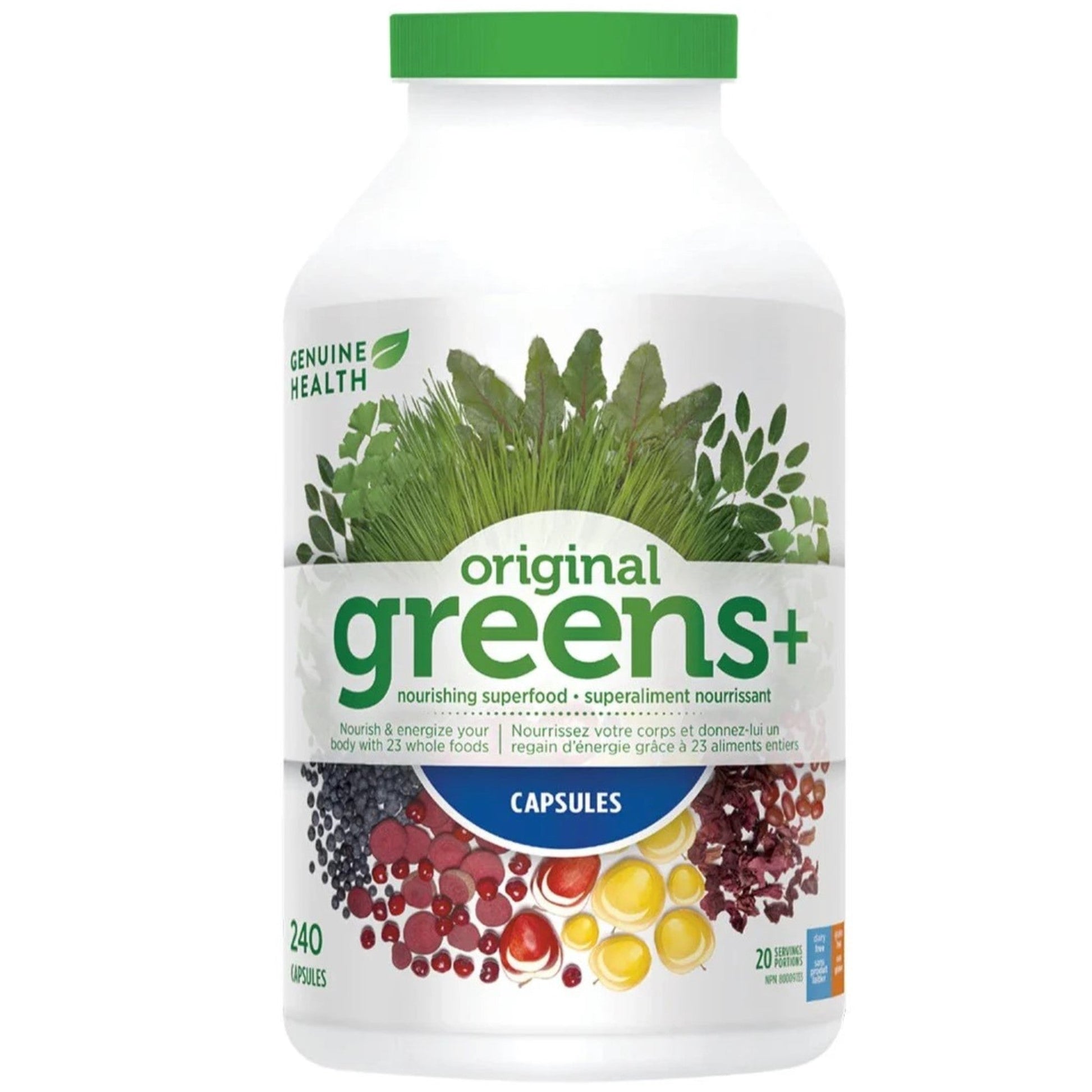 Genuine Health Greens Original + 240 Capsules - Support Immune System Health, Promote Bone Formation, Mental, and Physical Energy, Maintains Gut Health
