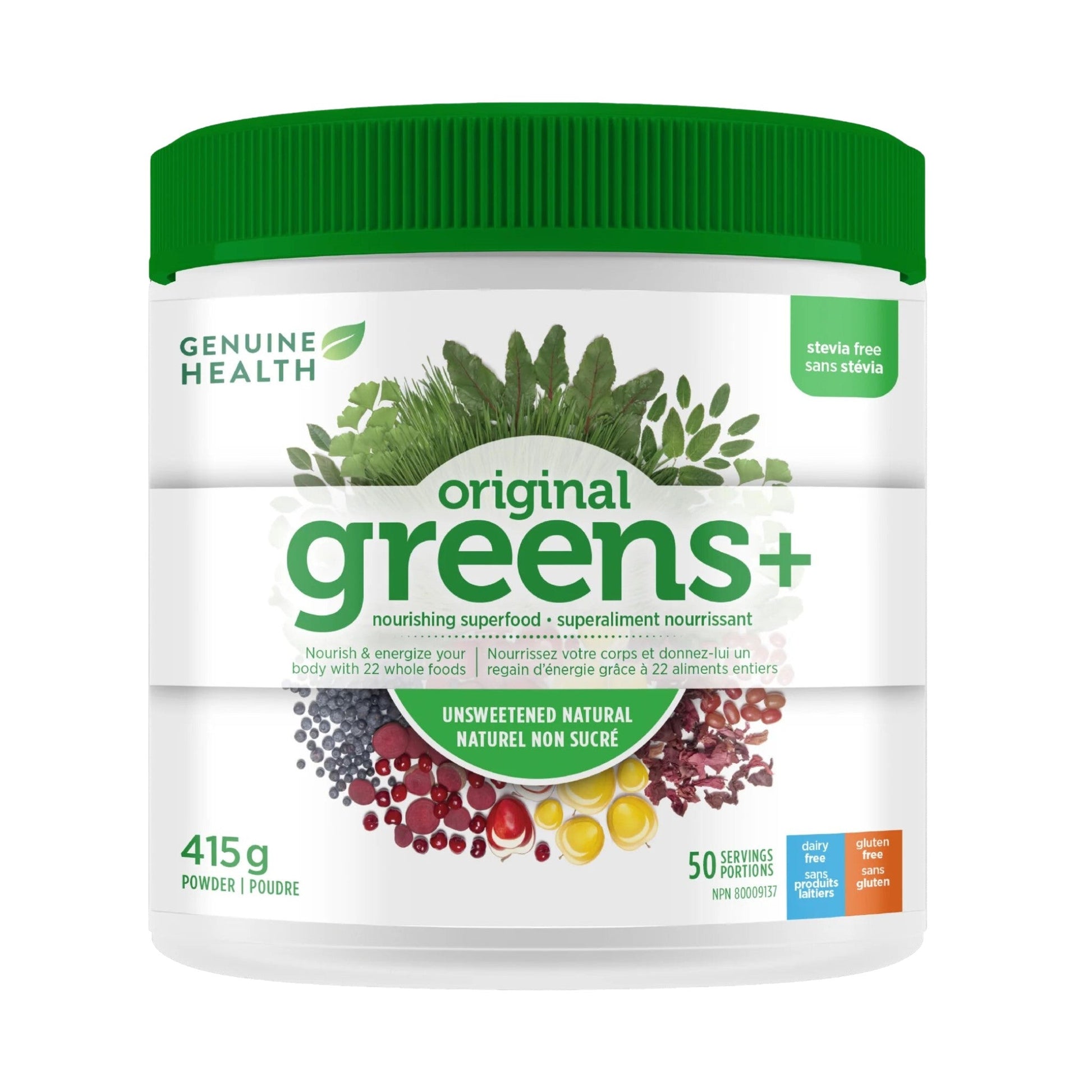 Genuine Health Greens + Unsweetened 415g - Supports Long-Term Optimal Health, Stress Levels and Energy, Promotes Immune System Health, Rich in Antioxidants