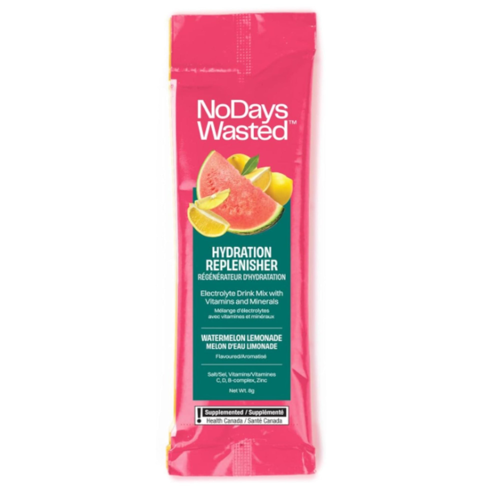 No Days Wasted Hydration Watermelon Lemon 8g - Complete Electrolyte Blend, Contains Essential Vitamins That Hydrate Body, Support Immune System, Easy On The Go Hydration