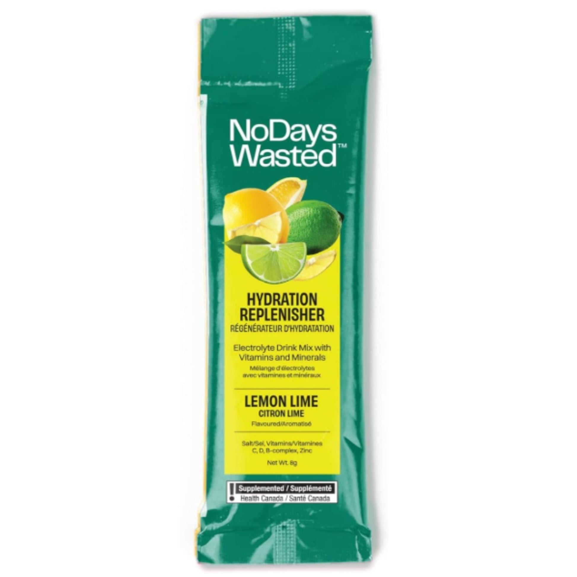No Days Wasted Hydration Lemon Lime 8g - Electrolyte-Packed Drink Mix That Provides Hydration, Supports Immune System, Contains Essential Vitamins, On The Go Hydration