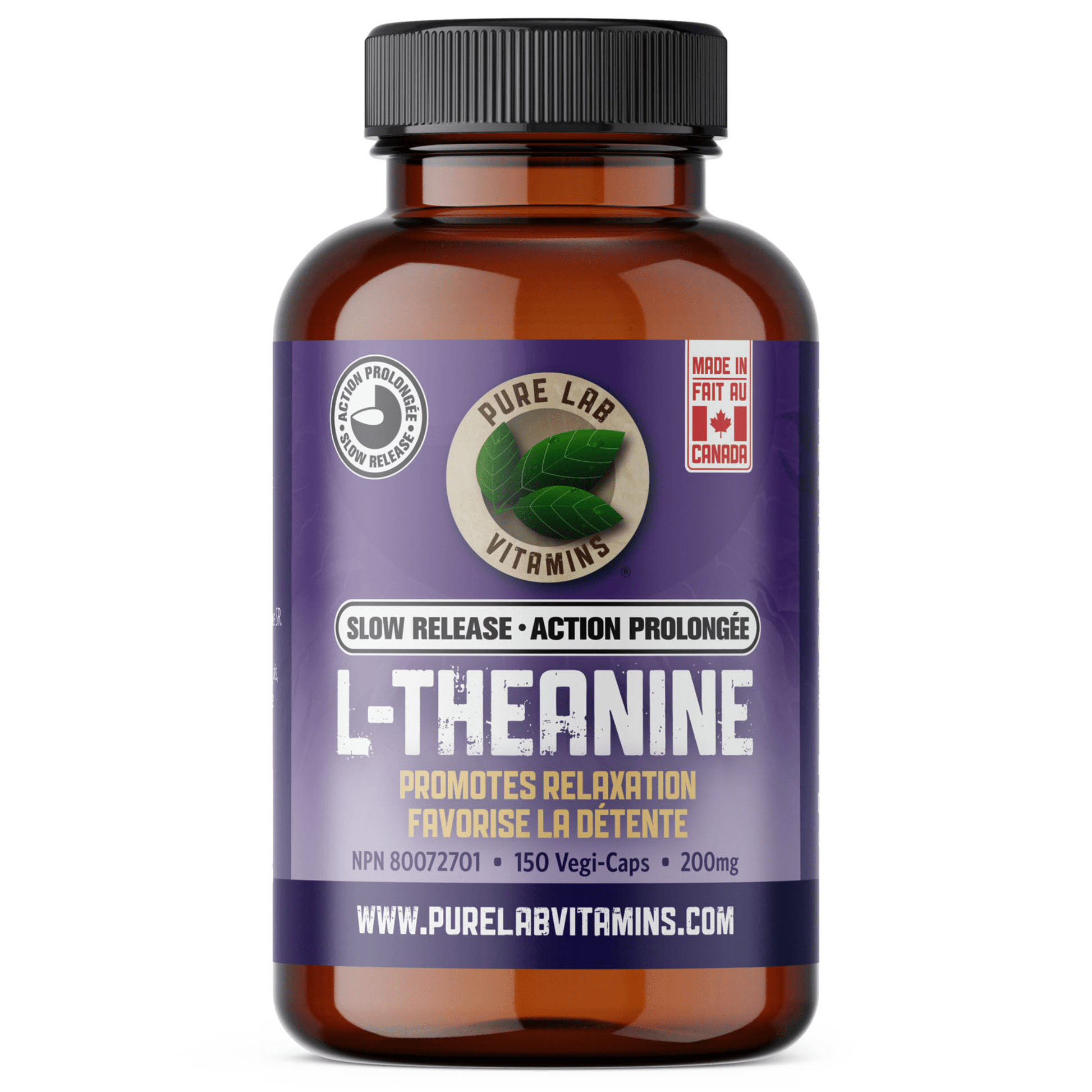 Pure Lab L-Theanine 200mg Slow Release 150 Vegetable Capsules