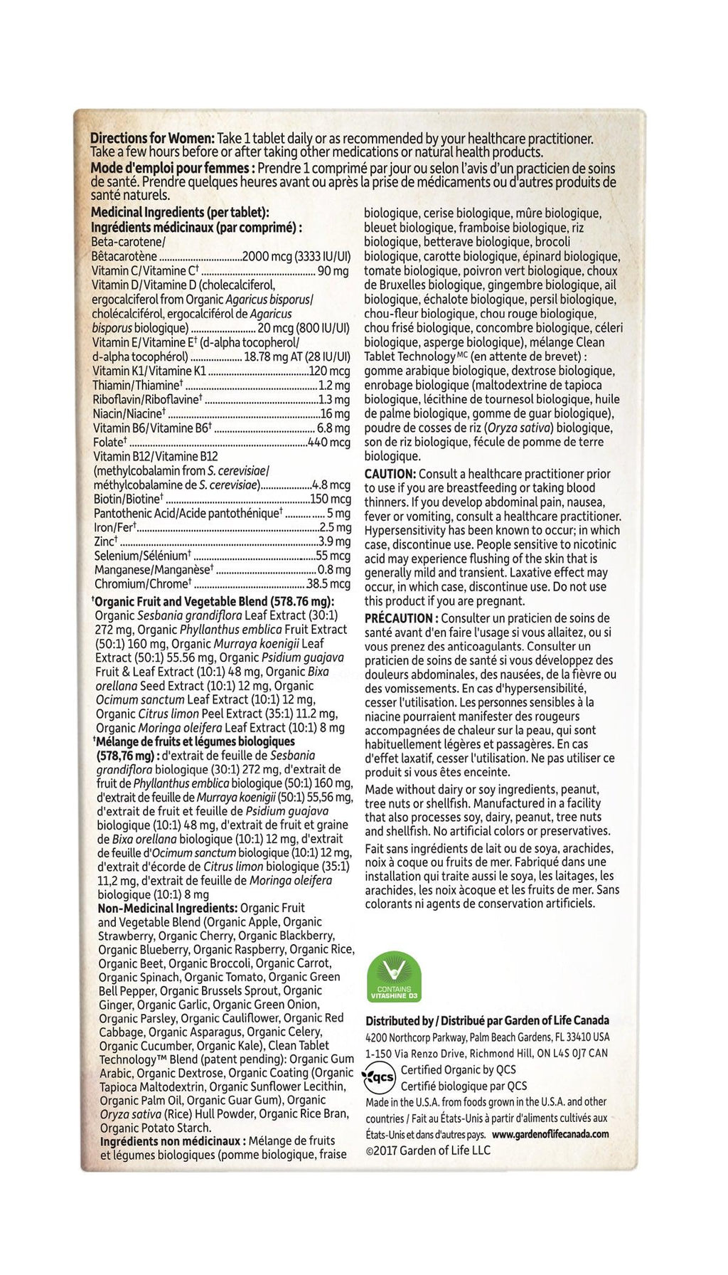 Garden Of Life Organics Women's Once Daily Multivitamin 30 Vegan Tablets - Supports Blood, Healthy Metabolism and Heart Health, Promotes Energy, Radiant Skin and Nails