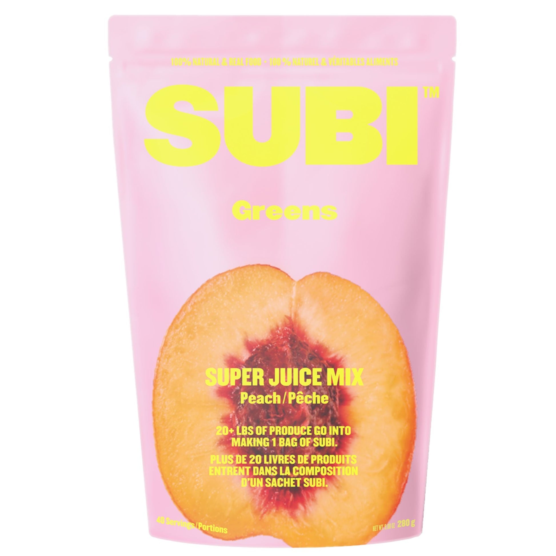 Subi Greens Super Juice Mix Peach 280g - Dehydrated Vegetables And Fruit With No Fillers Added, Contains 20+ Ingredients In Each Bag, Plant-Based Nutrition, Free From Synthetic Vitamins