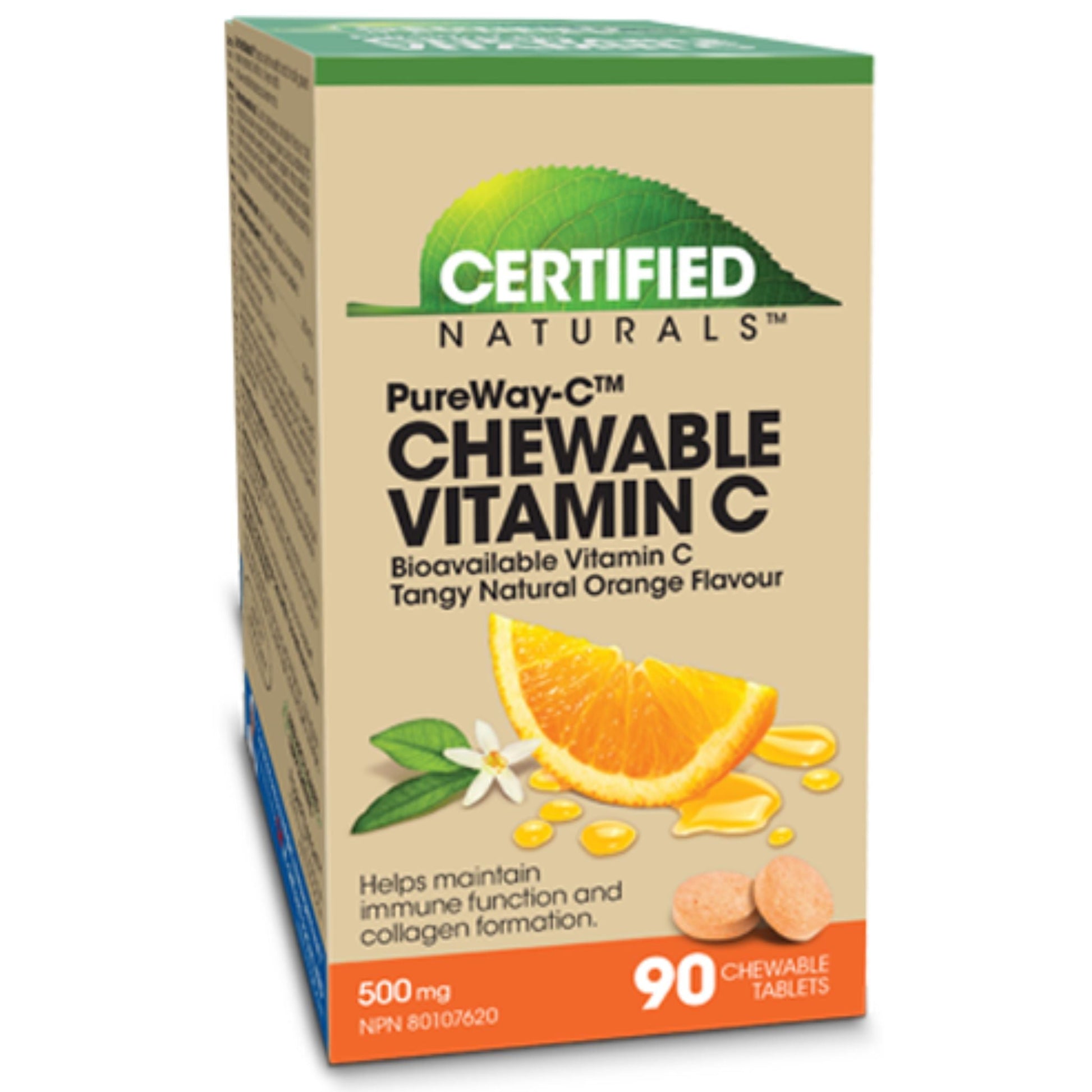 Certified Naturals PureWay-C 500mg Tangy Natural Orange Flavour 90 Chewable Tablets - Maintain Immune Function, Helps In Collagen Formation To Maintain Healthy Bones, Cartilage, Teeth And Gums, Provides Antioxidant Support