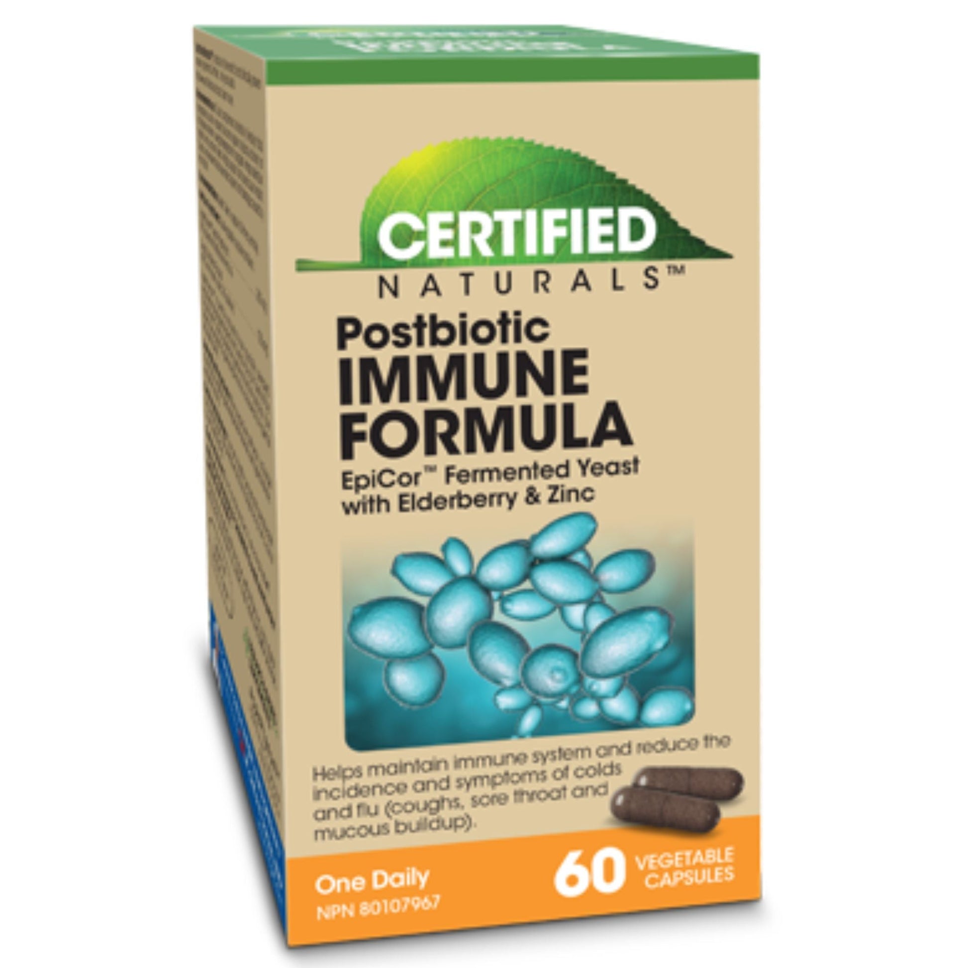 Certified Naturals Postbiotic Immune Formula 60 Vegan Capsules - Relieves Symptoms Of Colds And Flu, Including Coughs, And Sore Throats, Helps Maintain A Healthy Gut, Supports Overall Immune System Health