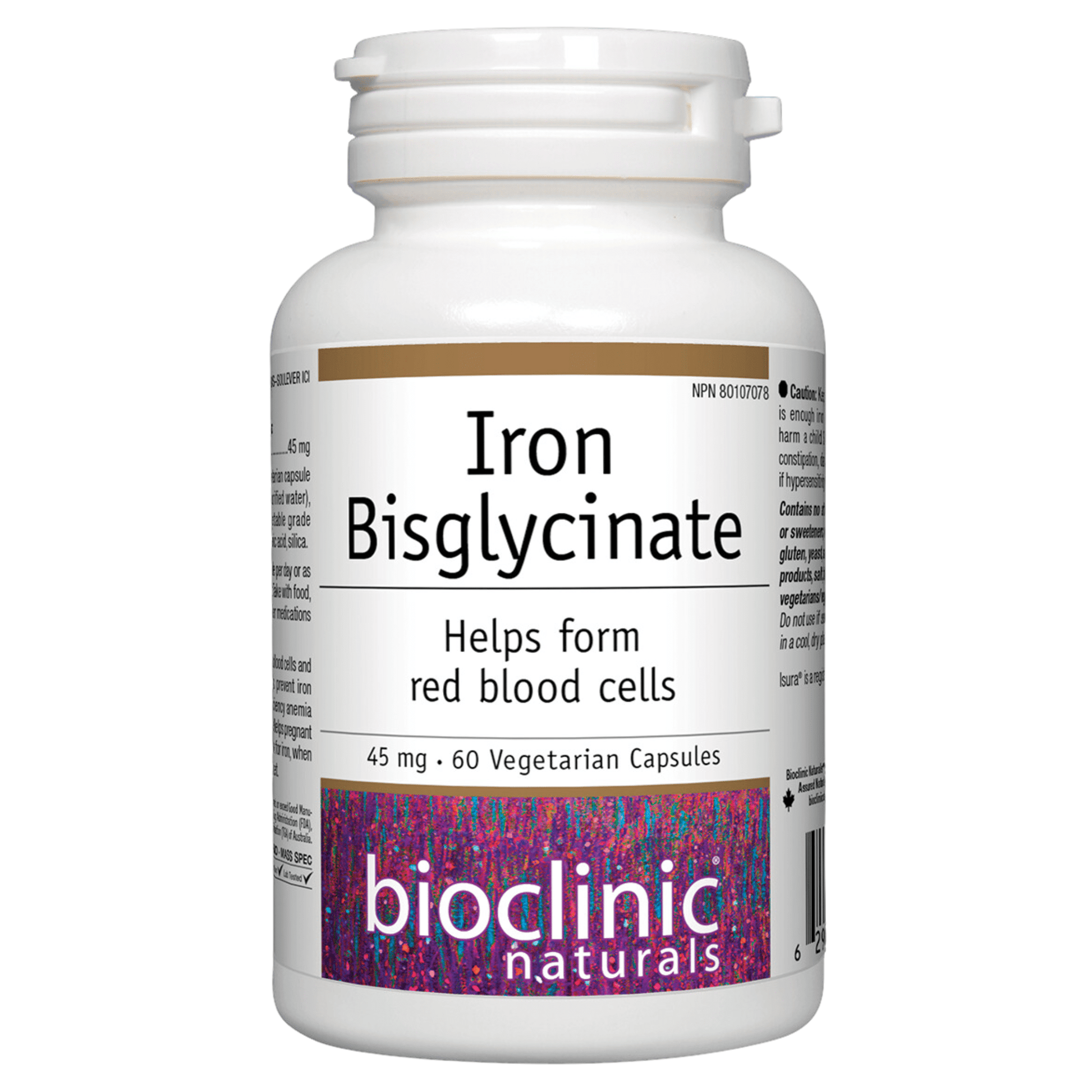 Bioclinic Naturals Iron Bisglycinate 45mg 60 Vegetarian Capsules