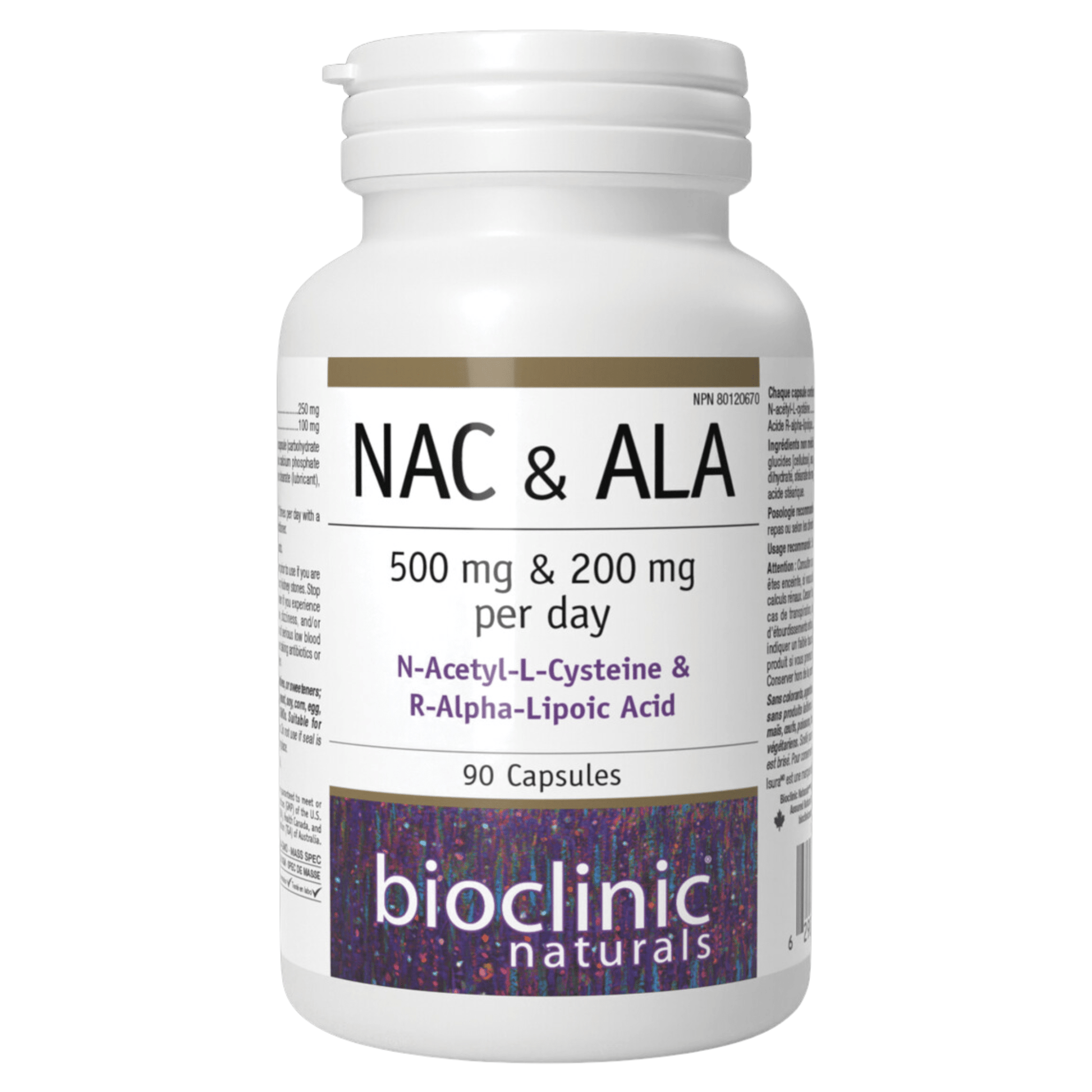 Bioclinic Naturals NAC & ALA 500mg 200mg 90 Vegetarian Capsules