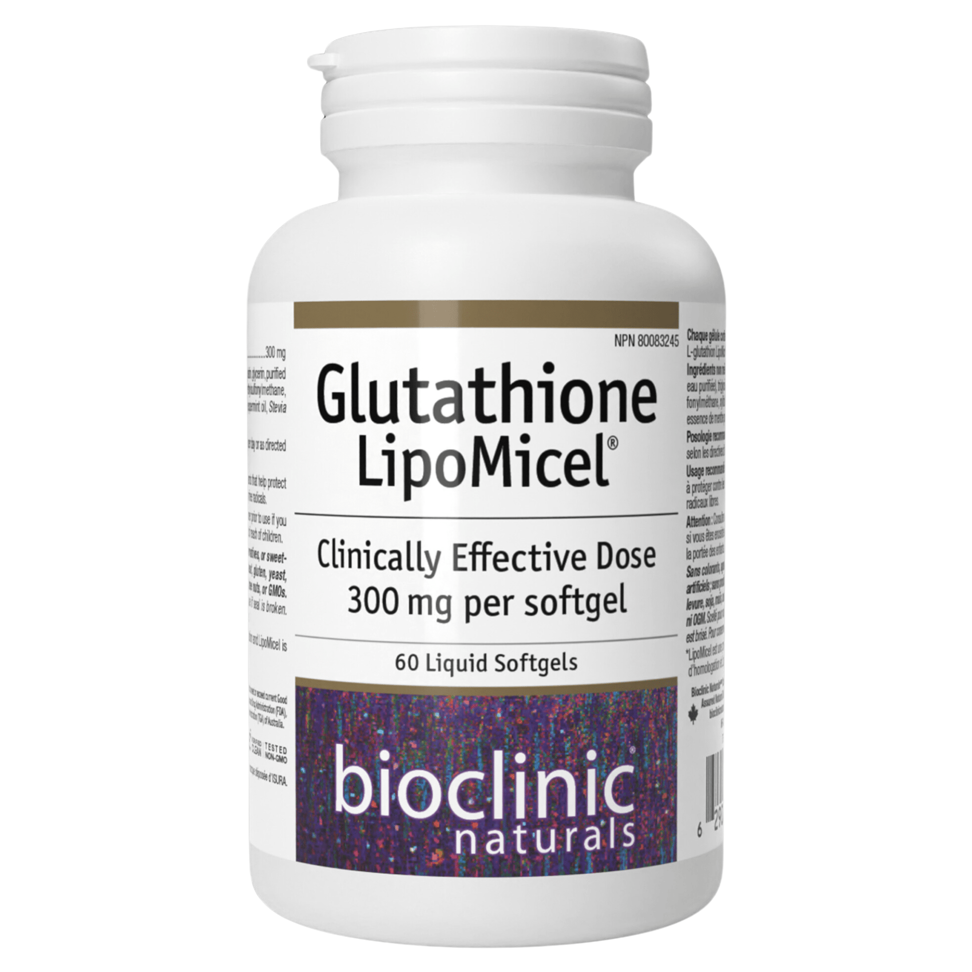 Bioclinic Naturals Glutathione LipoMicel 300mg 60 Liquid Softgels